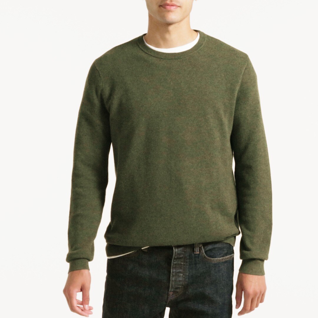 Cotton piqu&eacute;-stitch crewneck sweater