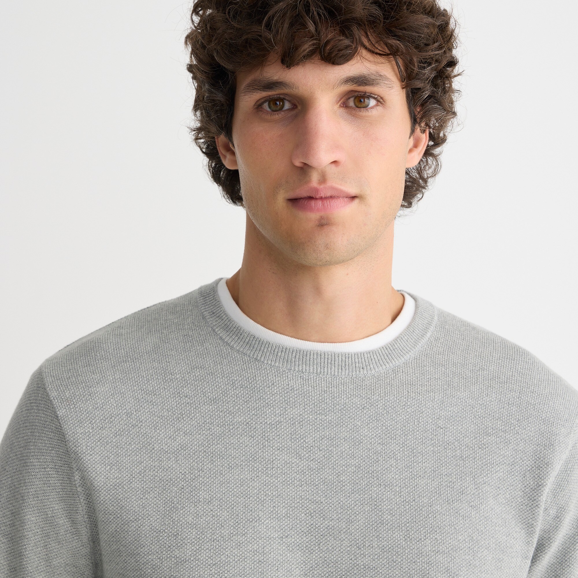 Cotton piqué-stitch crewneck sweater