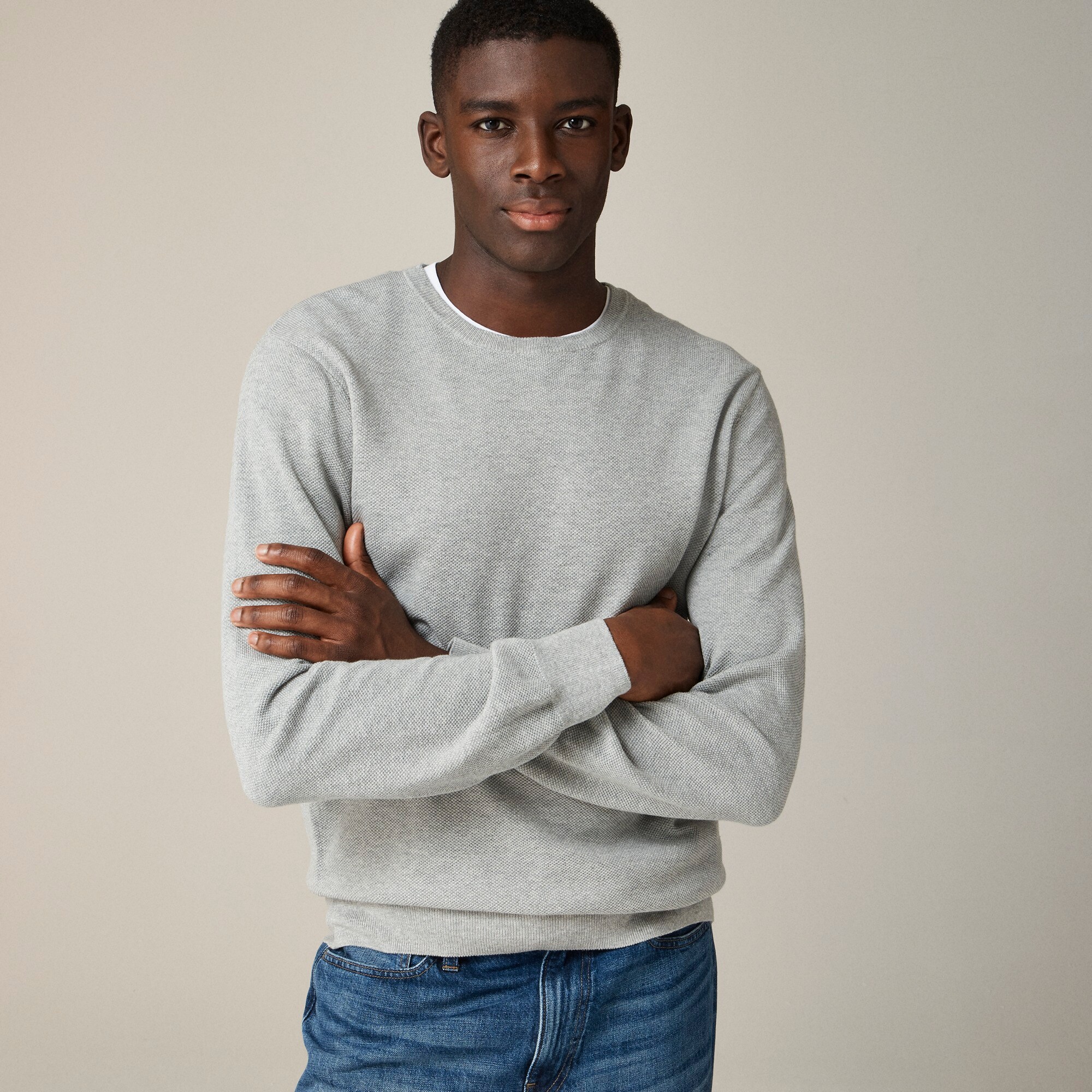  Cotton piqu&eacute;-stitch crewneck sweater