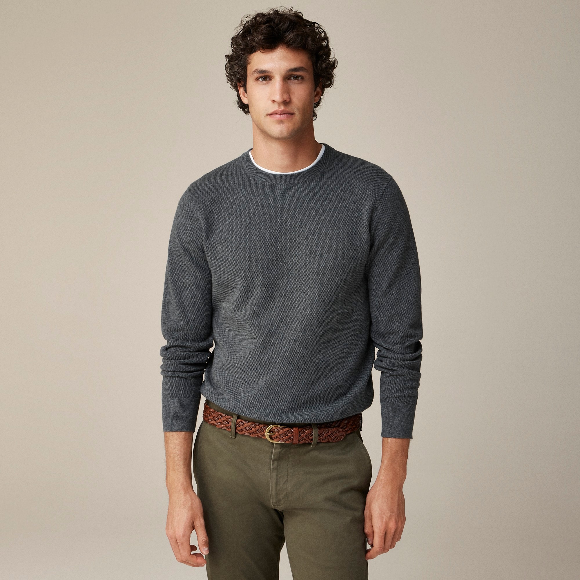 J.Crew: Cotton Piqué-stitch Crewneck Sweater For Men