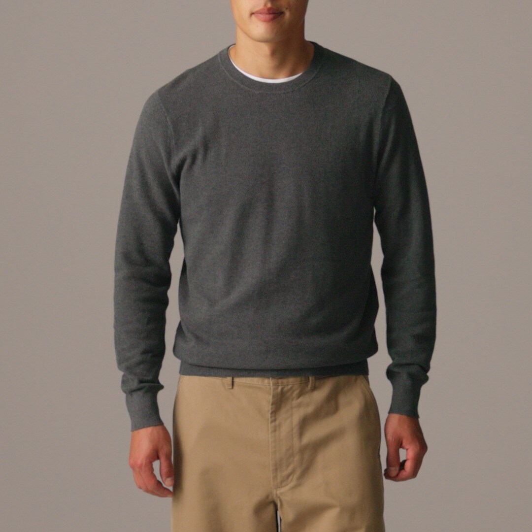 Cotton piqu&eacute;-stitch crewneck sweater