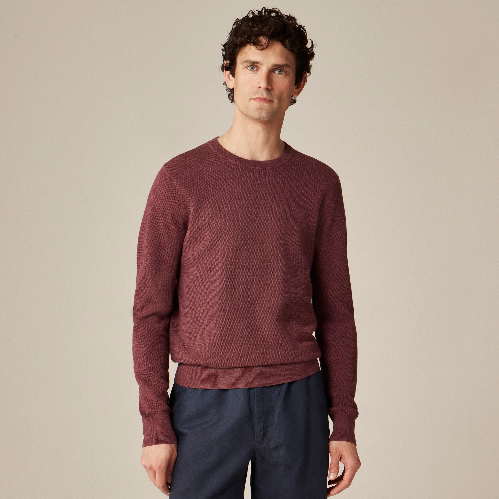 Cotton piqu&eacute;-stitch crewneck sweater