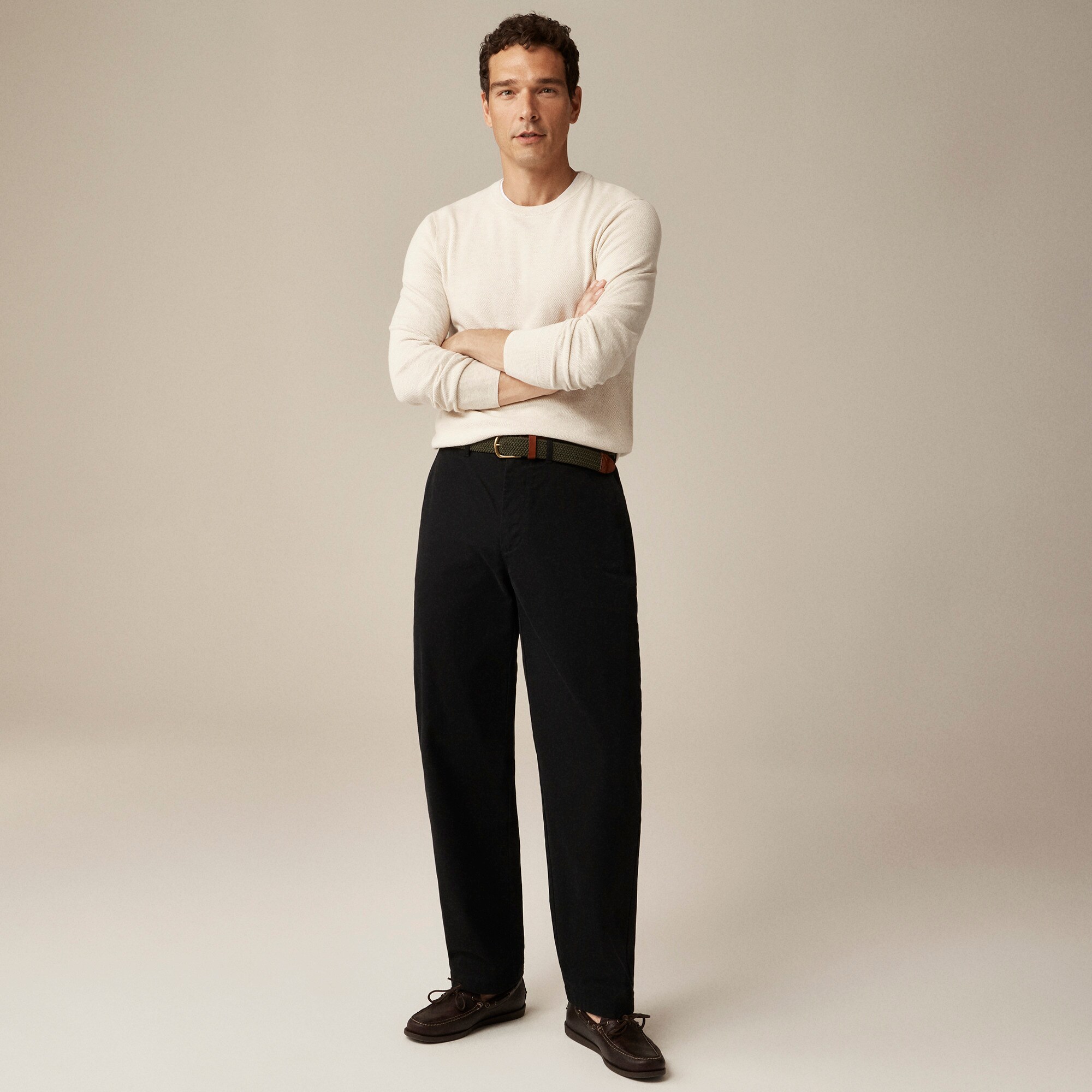 Cotton piqué-stitch crewneck sweater