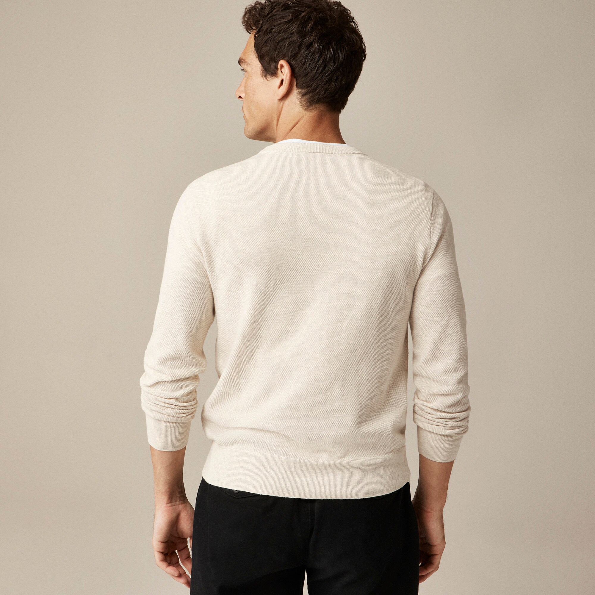 Cotton piqué-stitch crewneck sweater