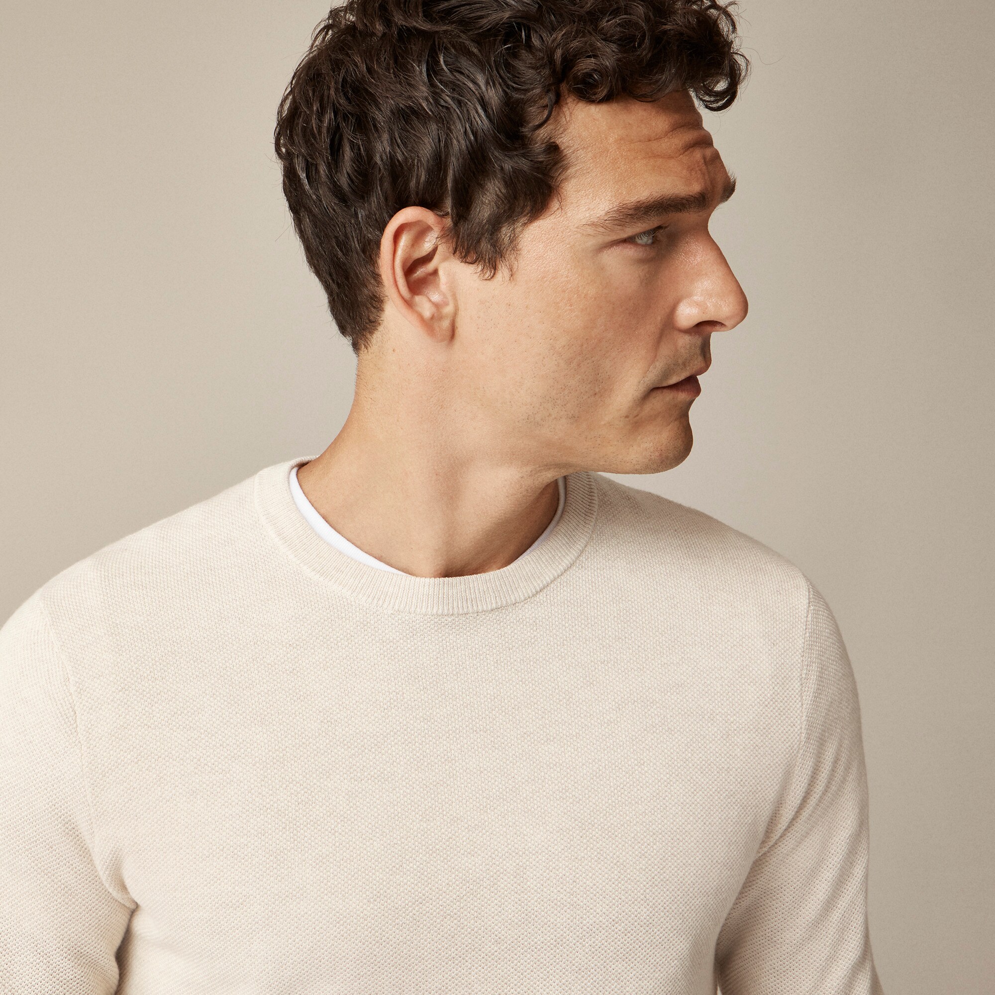 Cotton piqué-stitch crewneck sweater