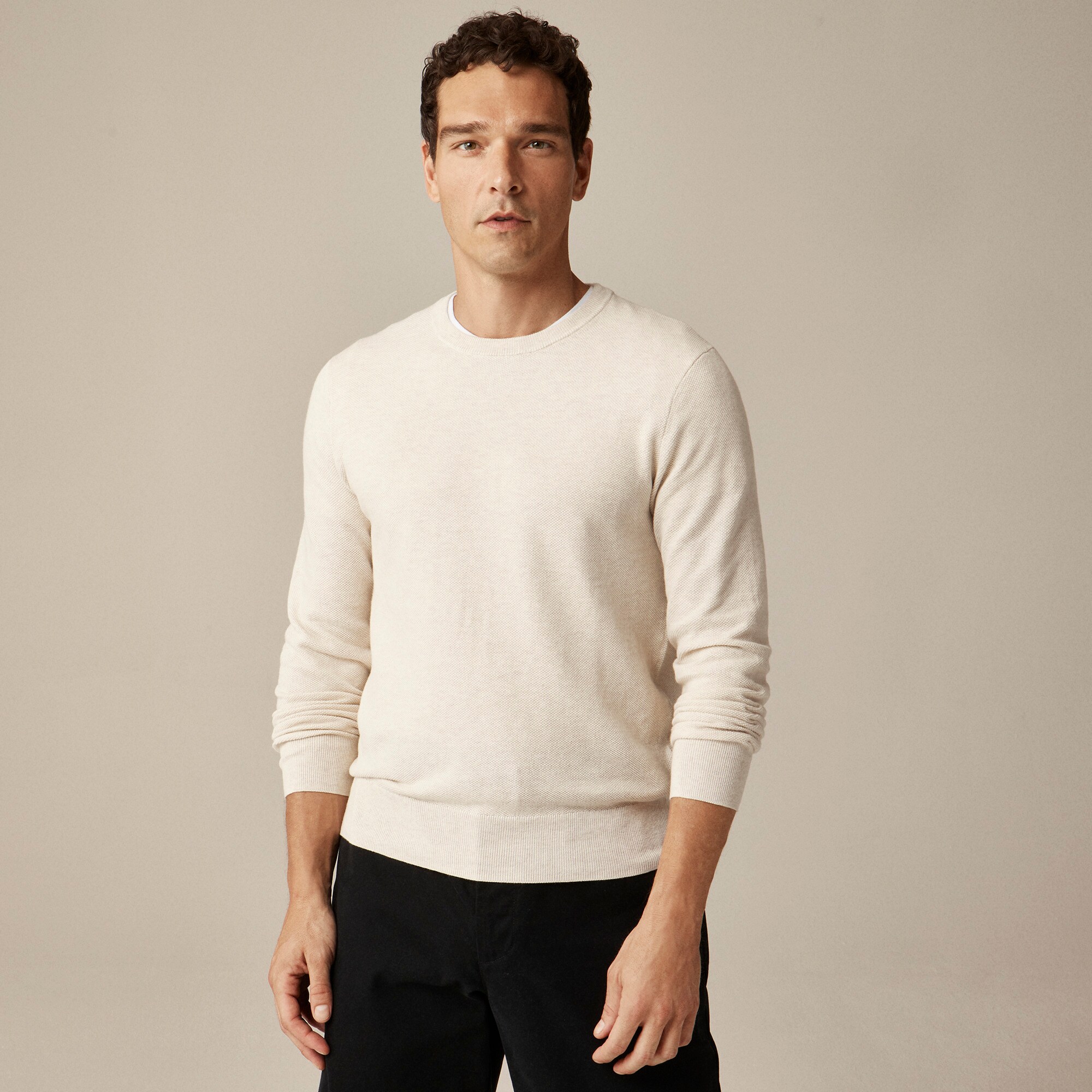  Cotton piqu&eacute;-stitch crewneck sweater