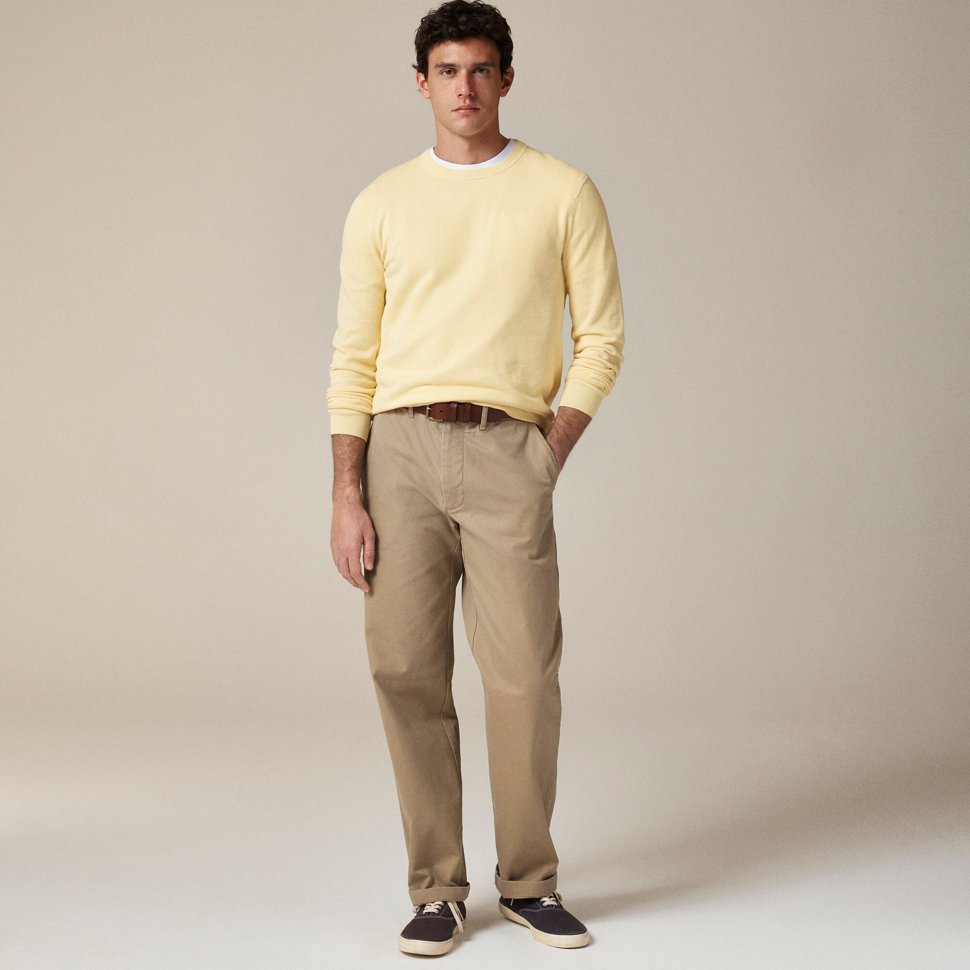 Cotton piqué-stitch crewneck sweater