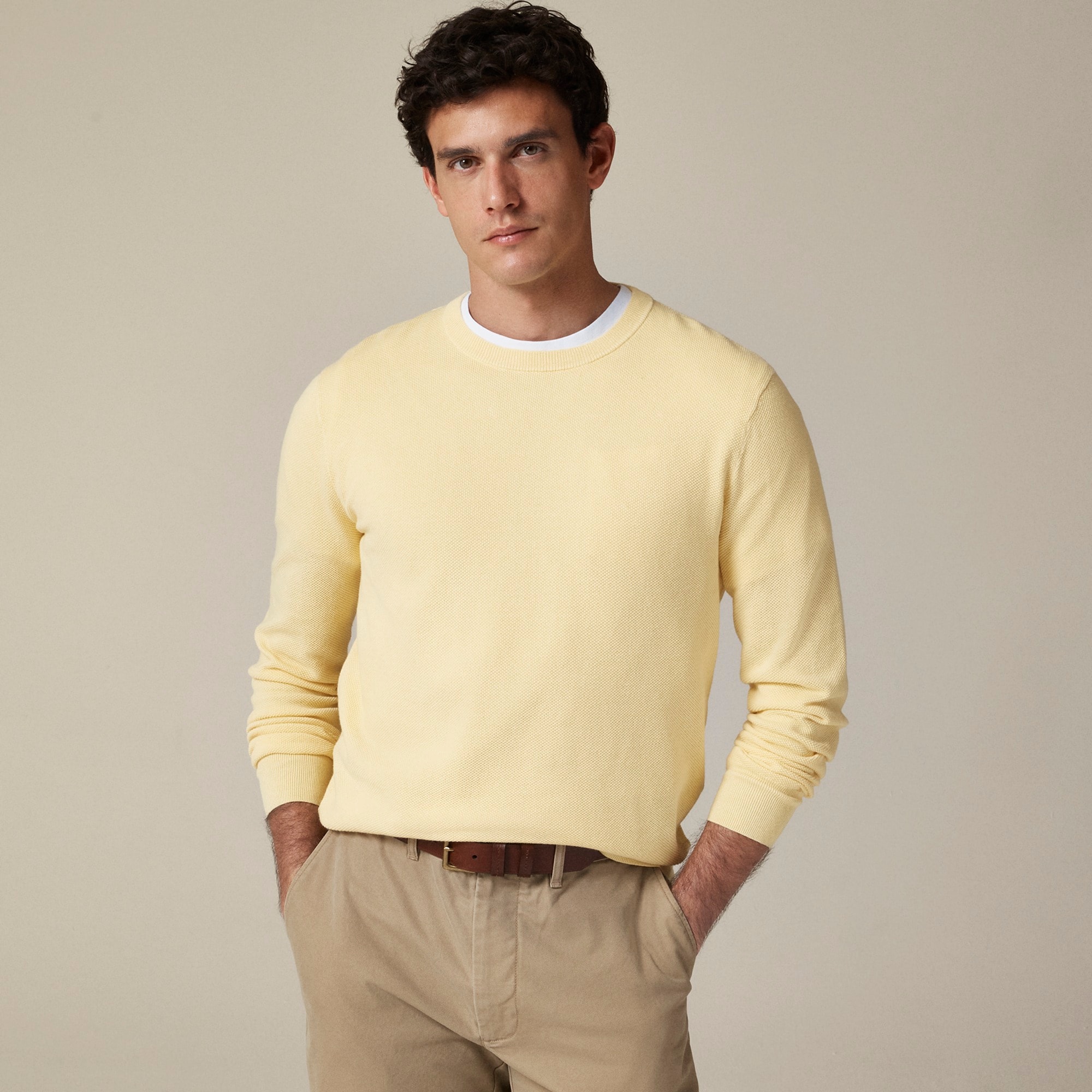 mens Cotton piqu&eacute;-stitch crewneck sweater