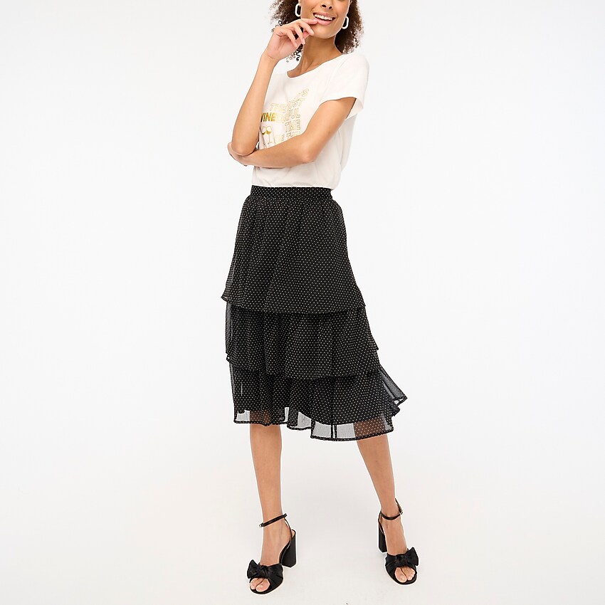 factory: ruffle tiered midi skirt for women, right side, view zoomed