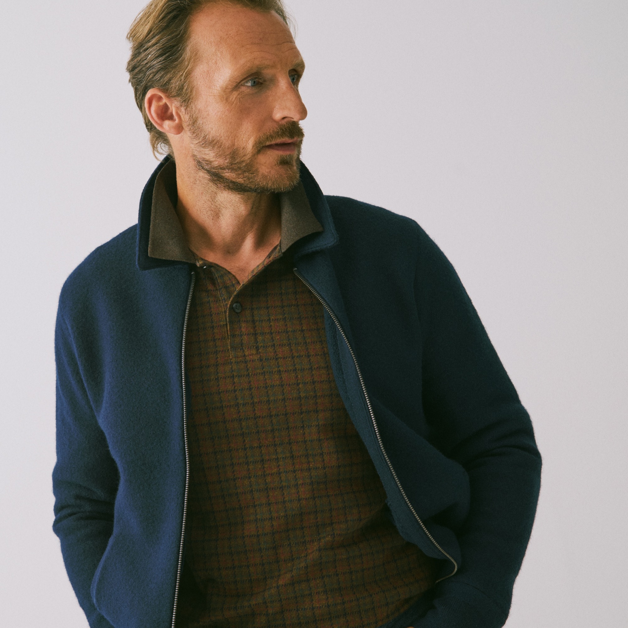 mens Boiled merino wool coach's sweater-jacket