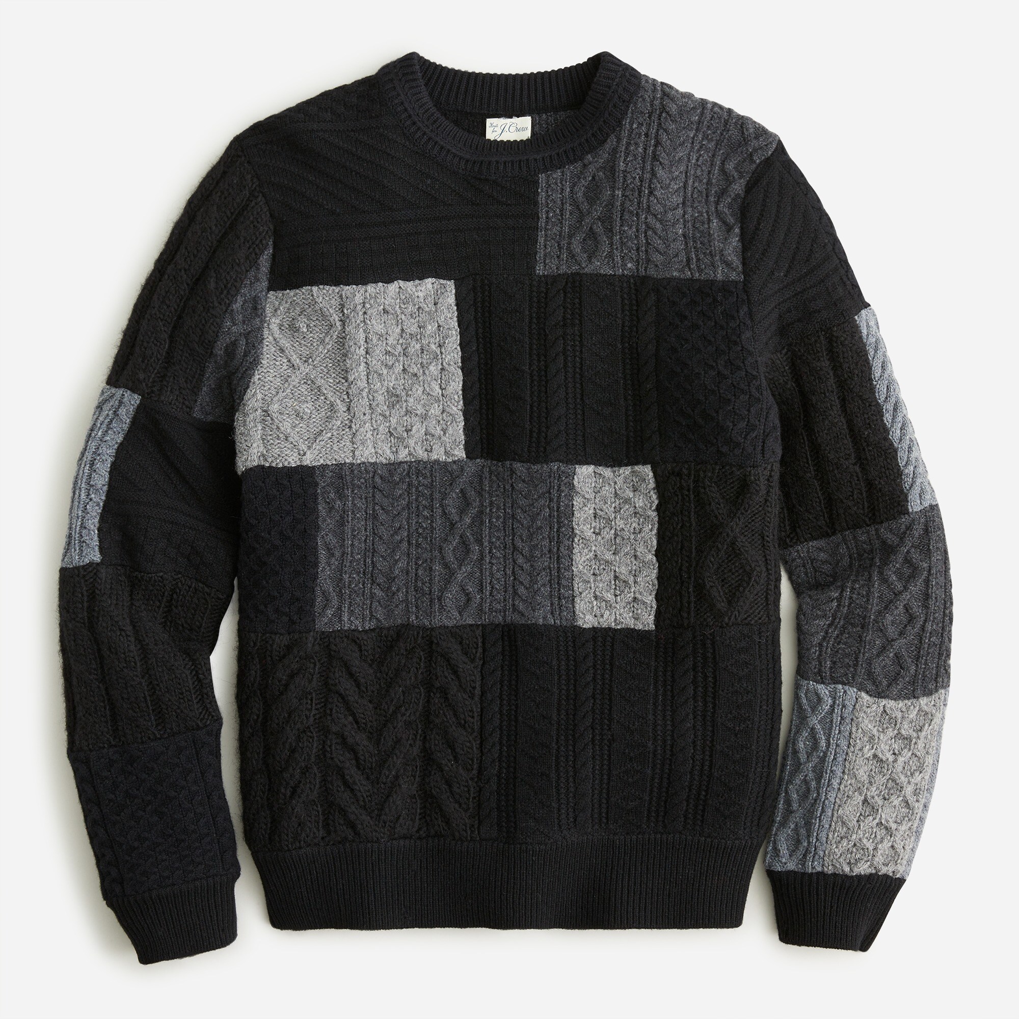 Patchwork cable-knit sweater in wool blend