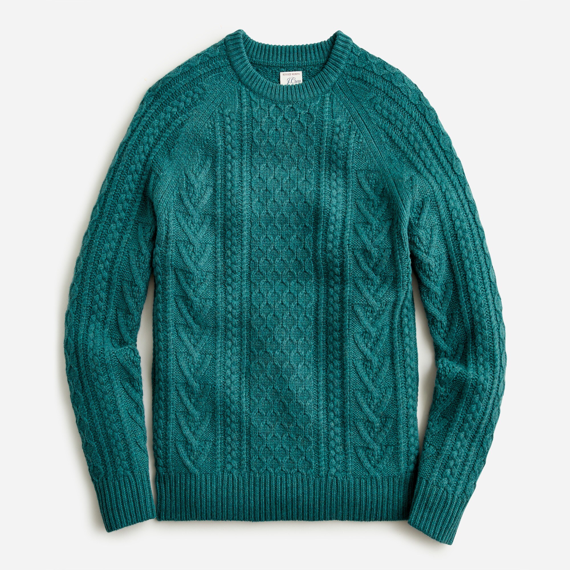 Rugged merino wool-blend cable-knit sweater