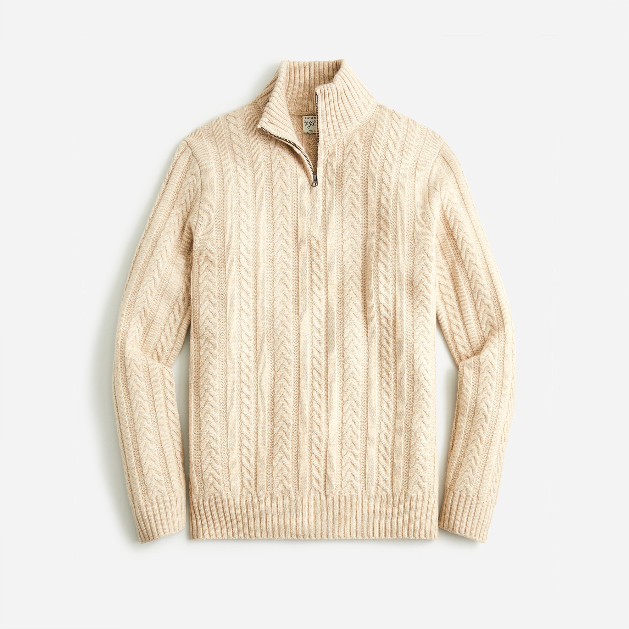 Rugged merino wool-blend half-zip cable-knit sweater