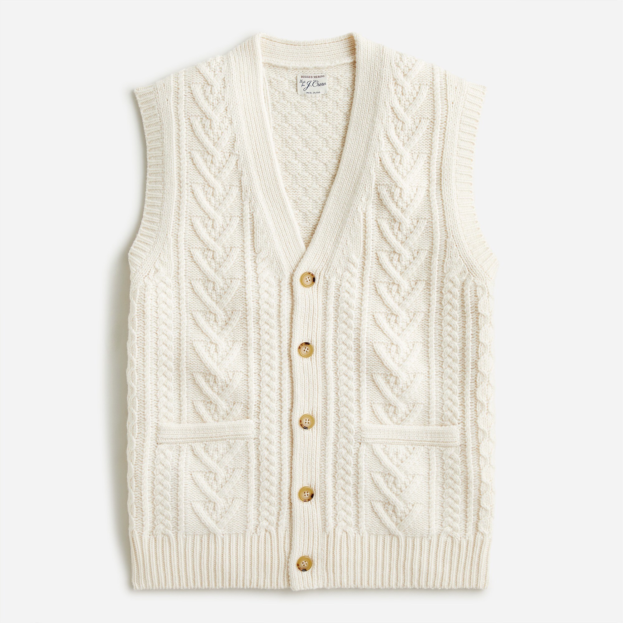 Rugged merino wool-blend cable-knit sweater-vest