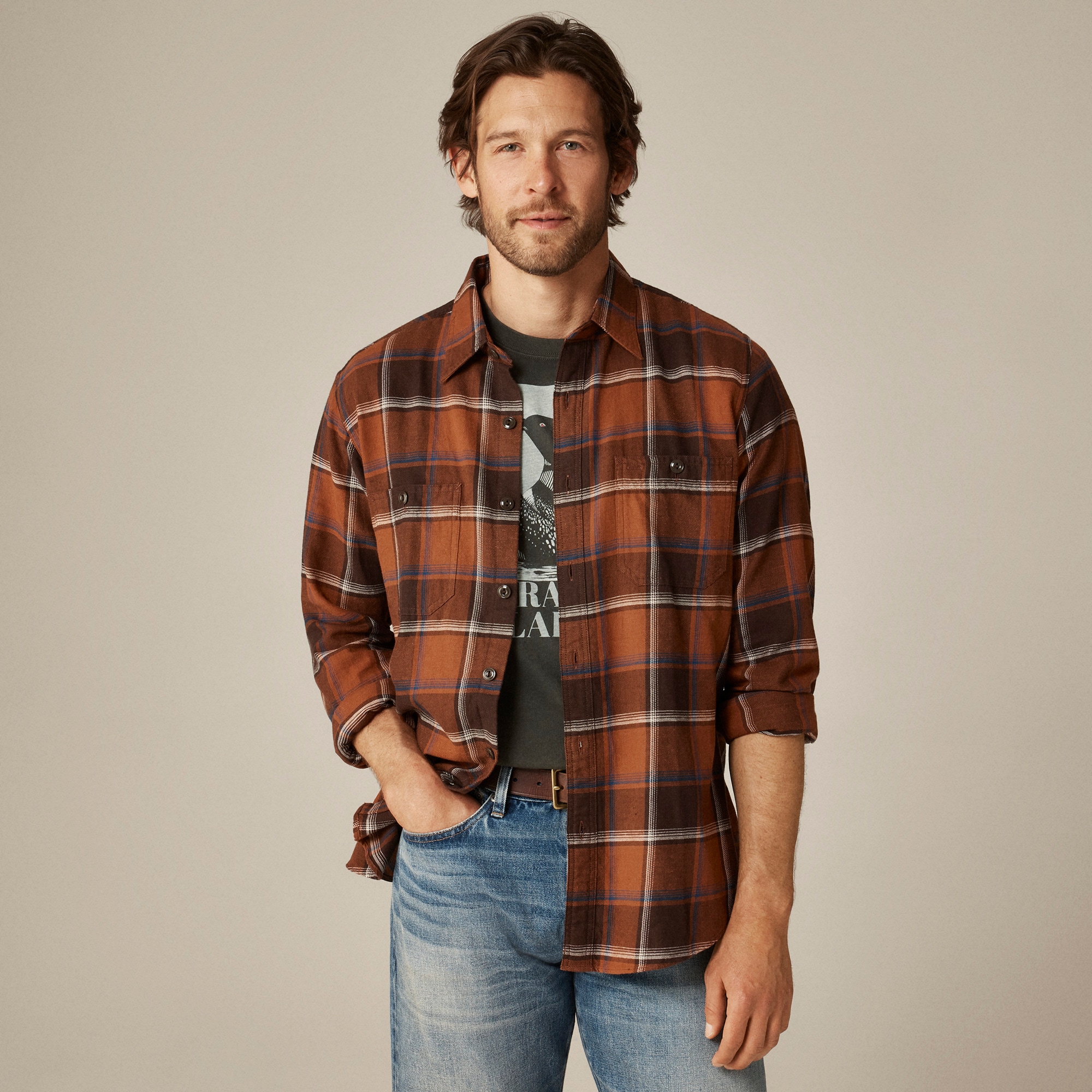 mens Cotton-hemp blend twill workshirt