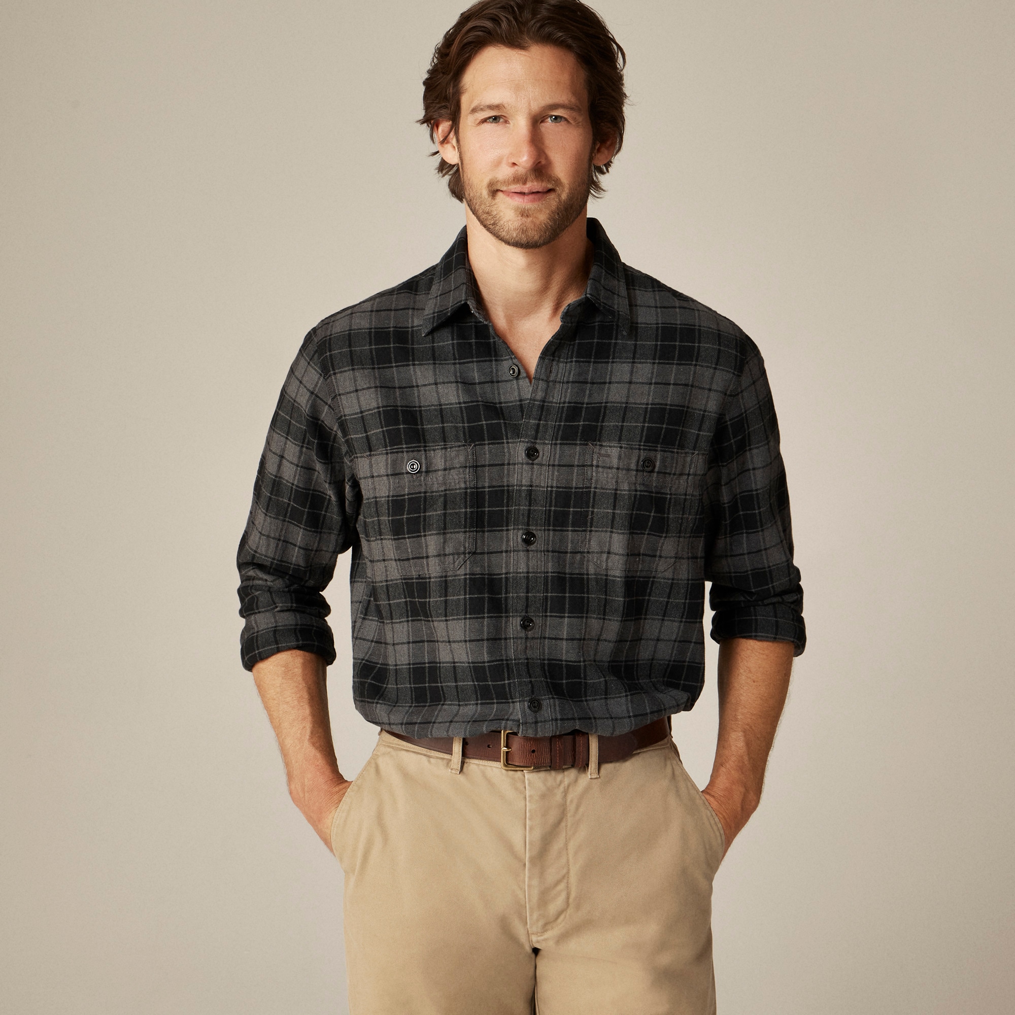 mens Cotton-hemp blend twill workshirt