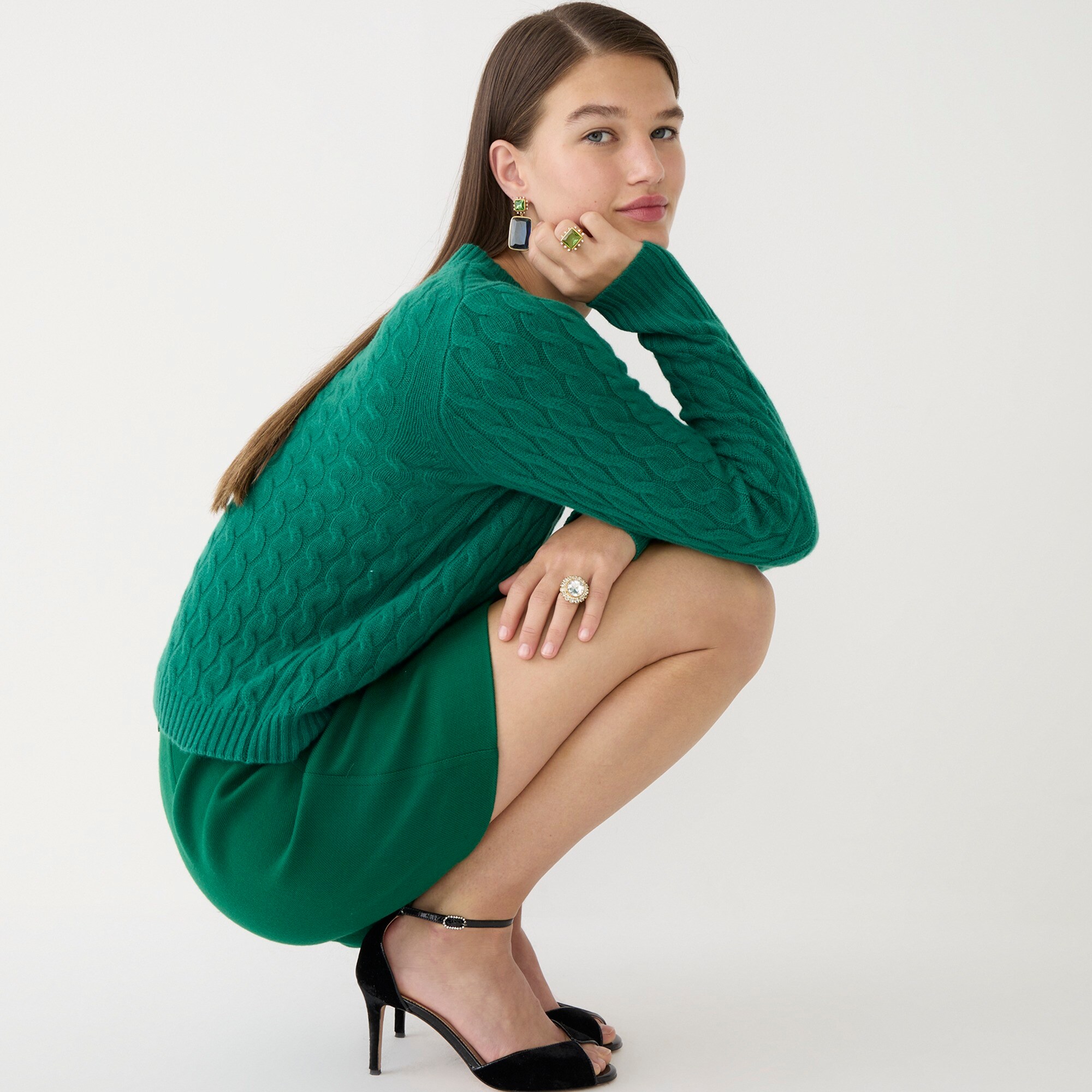 Cashmere cable-knit crewneck sweater