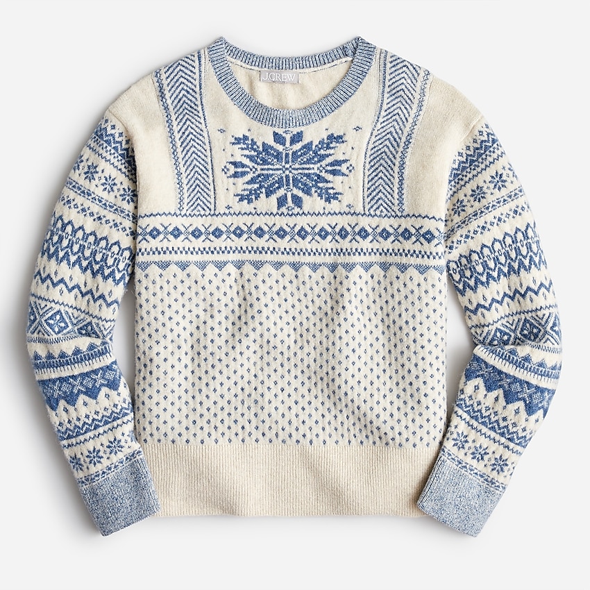 j.crew: fair isle snowflake crewneck in supersoft yarn for women, right side, view zoomed