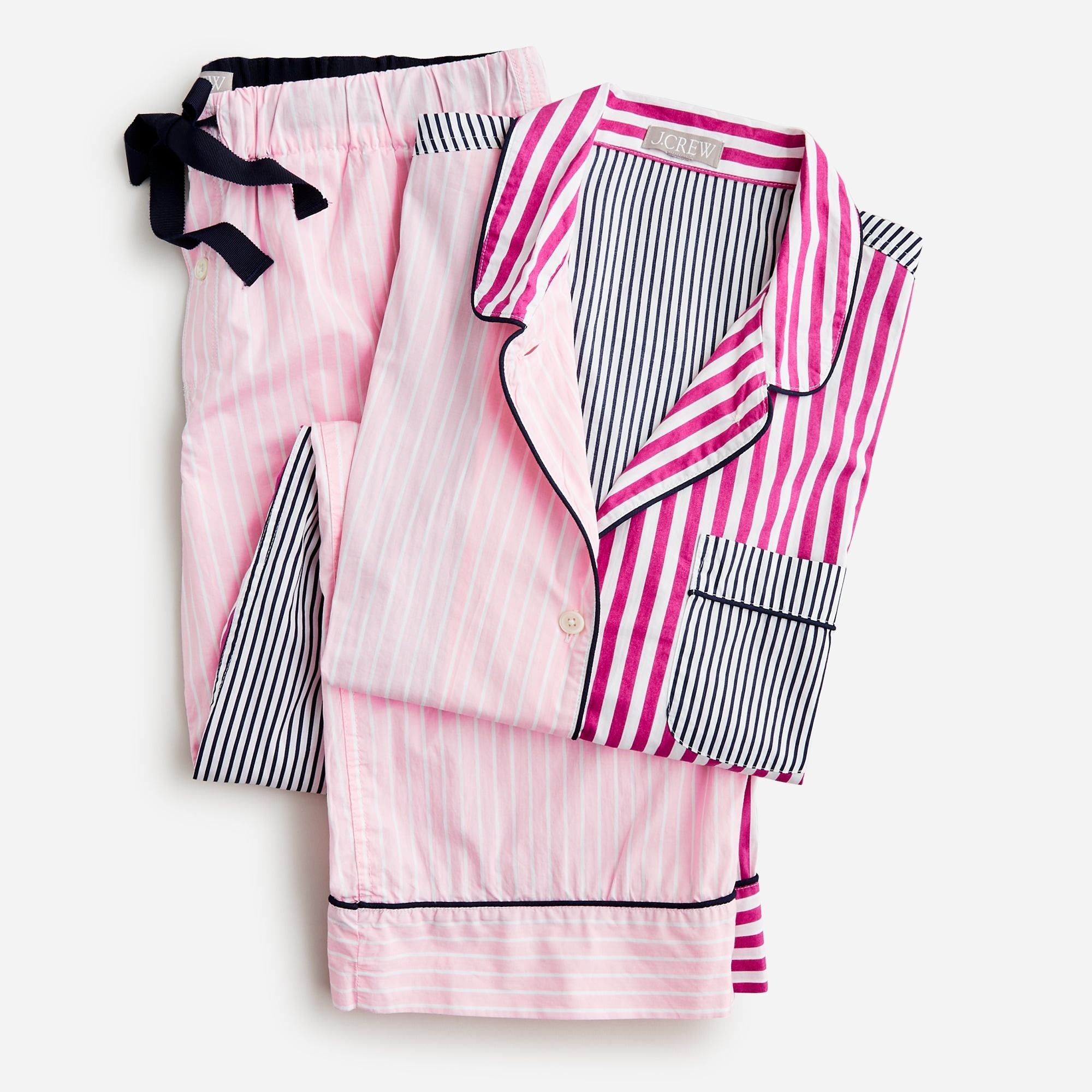 J.Crew: Long-sleeve Cotton Poplin Pajama Set In Cocktail Stripe