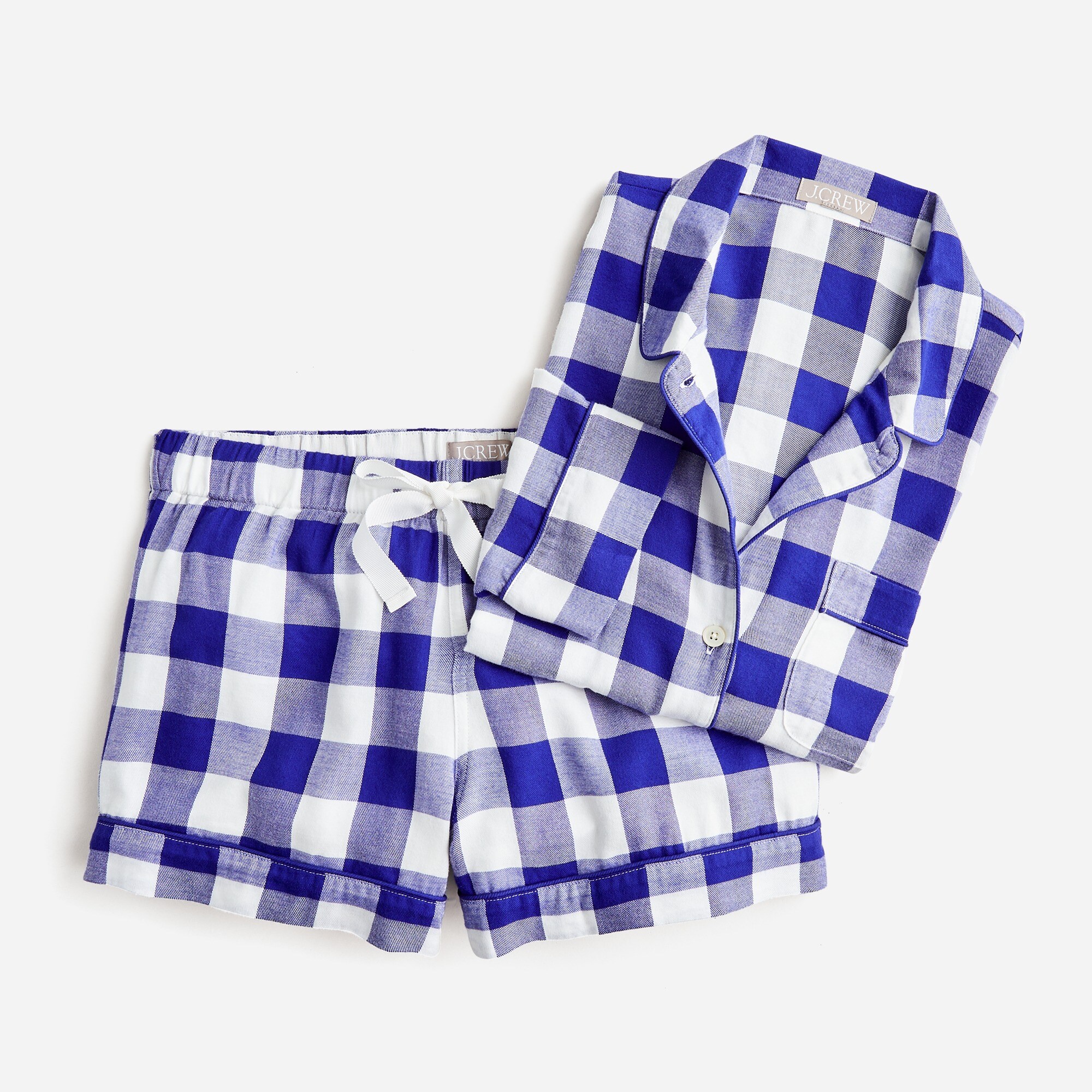 Long-sleeve flannel pajama short set in buffalo check