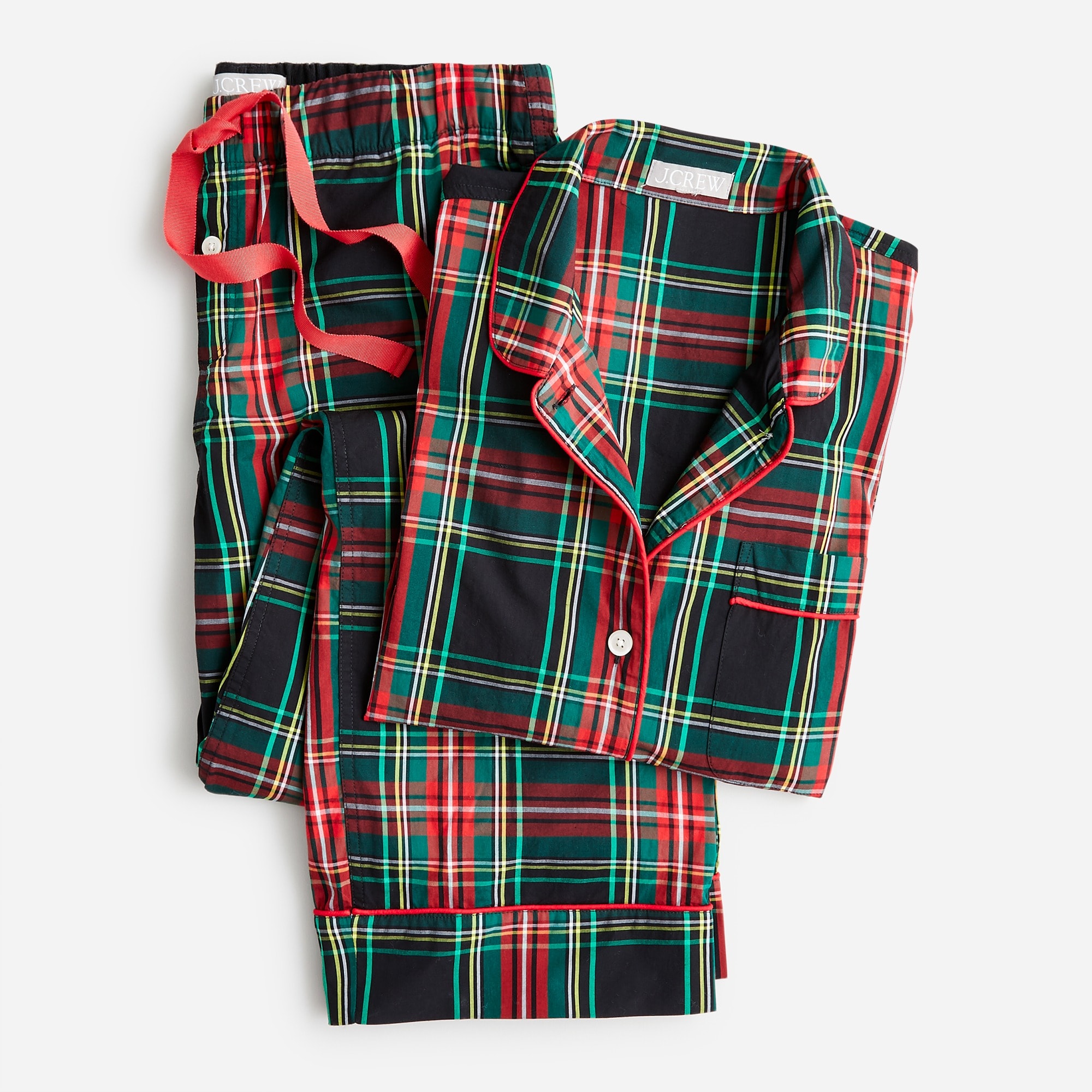 J.Crew: Long-sleeve Cotton Poplin Pajama Set In Black Stewart Tartan For  Women