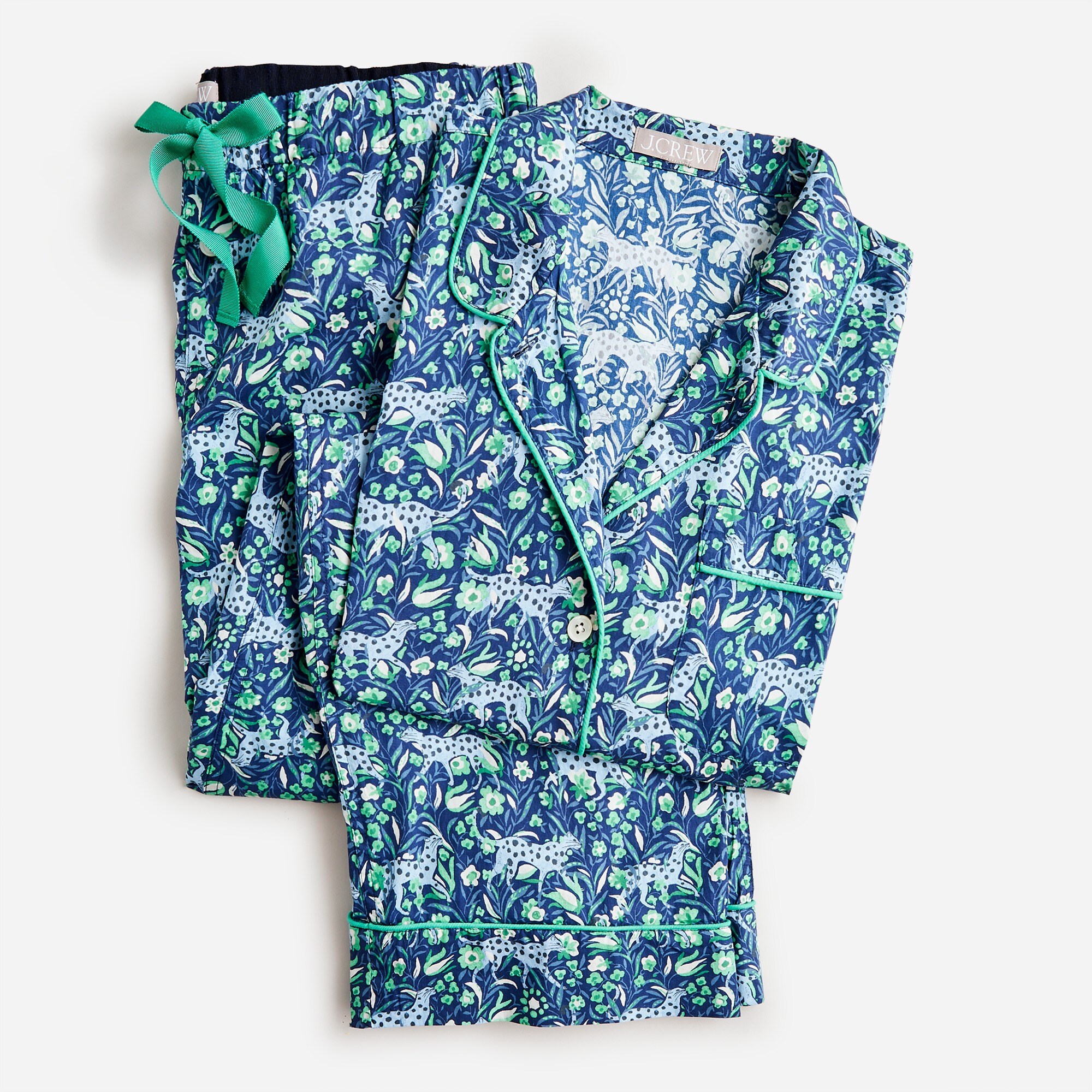 Long-sleeve cotton poplin pajama set in fauna floral
