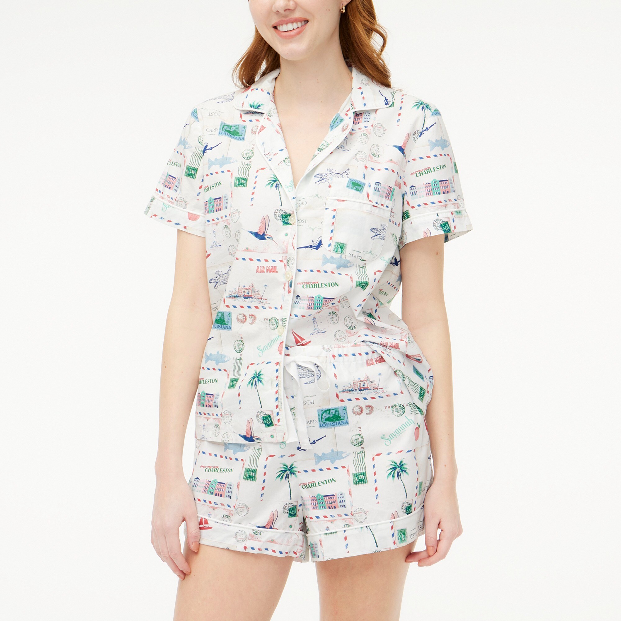 factory: cotton short pajama set for women, right side, view zoomed