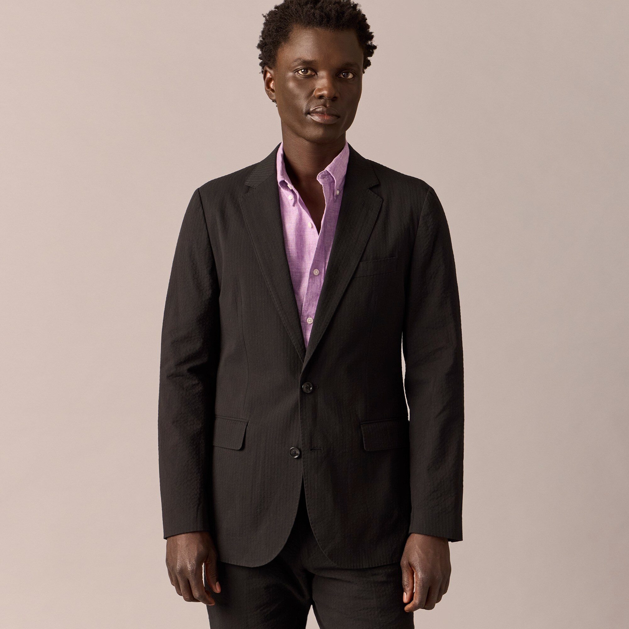 Ludlow Slim-fit unstructured suit jacket in seersucker