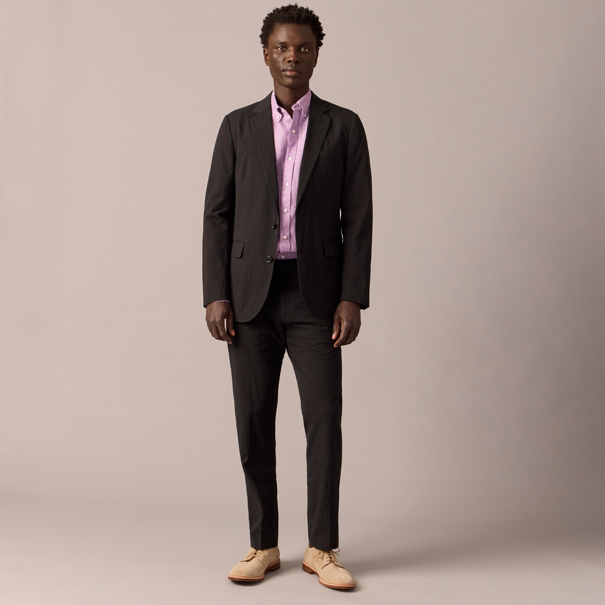 Ludlow Slim-fit unstructured suit jacket in seersucker