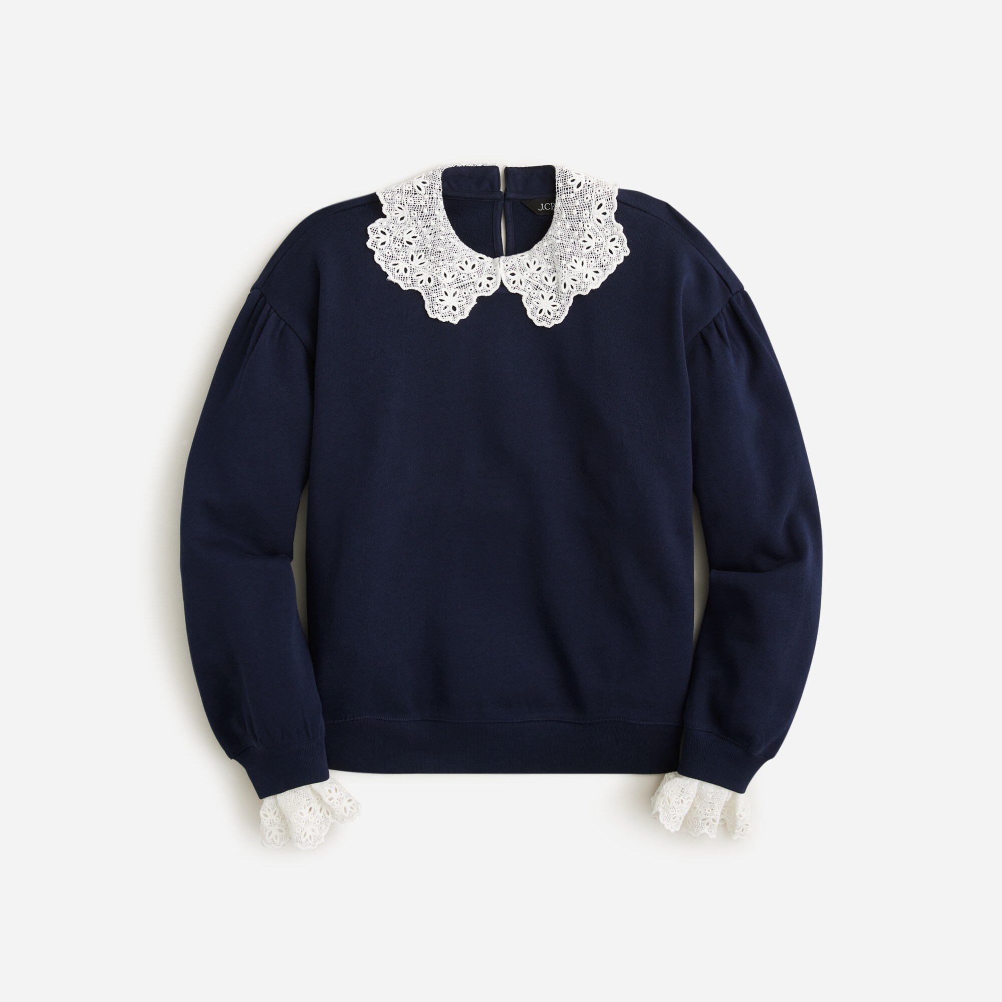 Lace-collar crewneck sweatshirt
