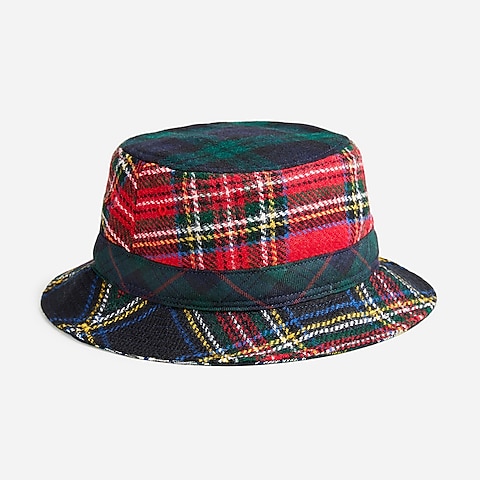 mens English wool bucket hat in cocktail plaid