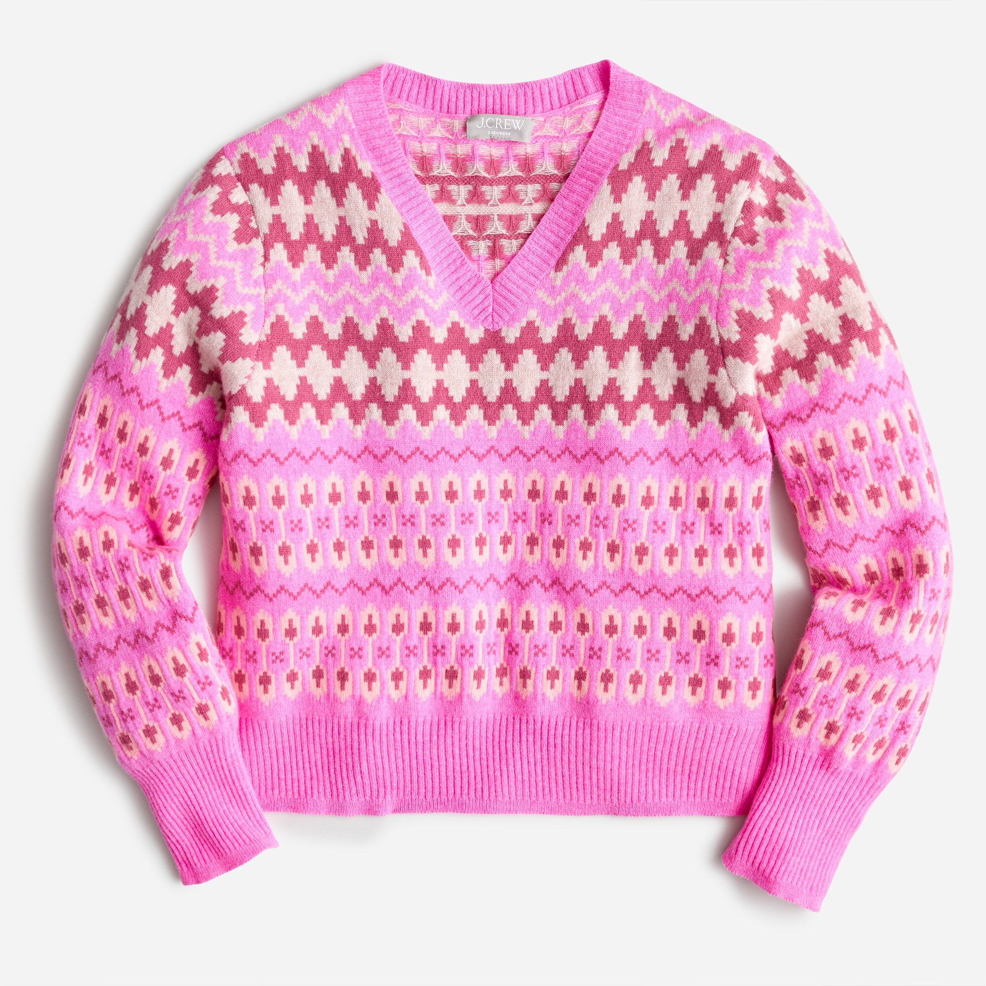 Cashmere cropped Fair Isle V-neck sweater