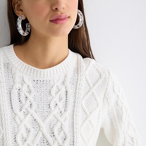 womens Cable-knit crewneck sweater with crystals