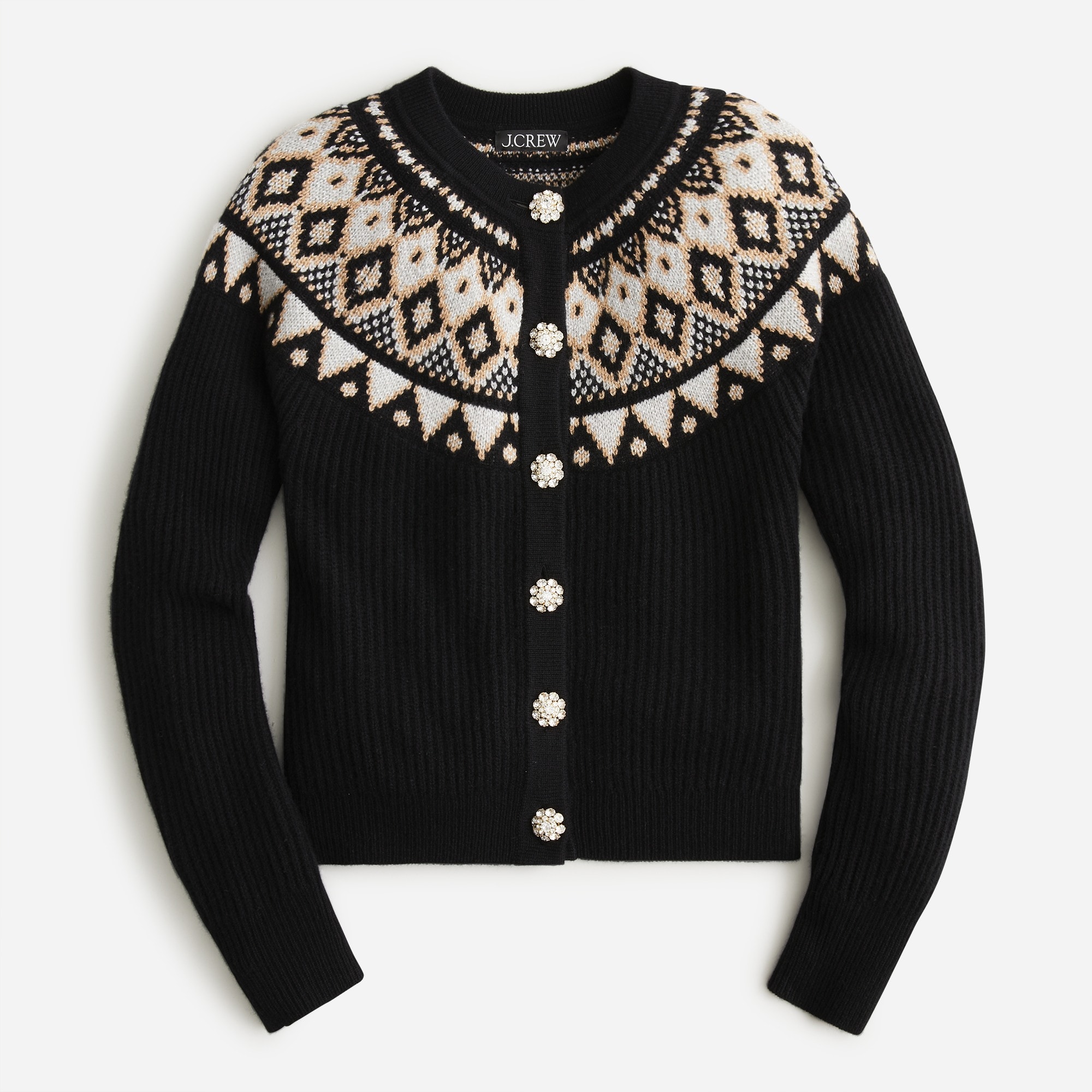 J.Crew: Cashmere Fair Isle Cardigan Sweater With Jewel Buttons For Women