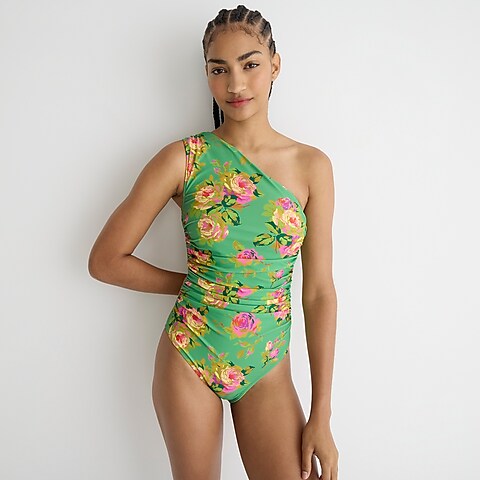 womens Ruched one-shoulder one-piece in rose garden
