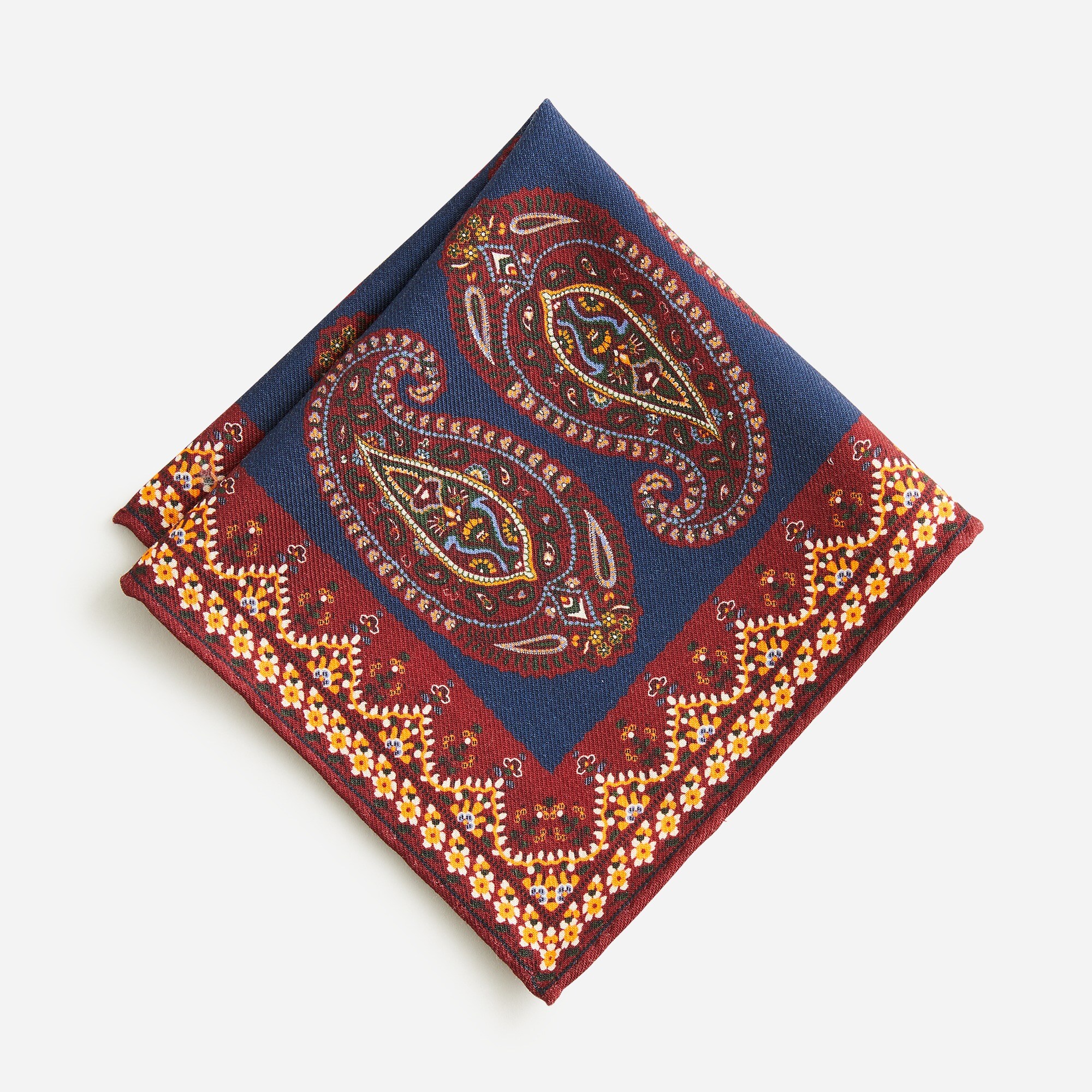 Wool challis pocket square in paisley