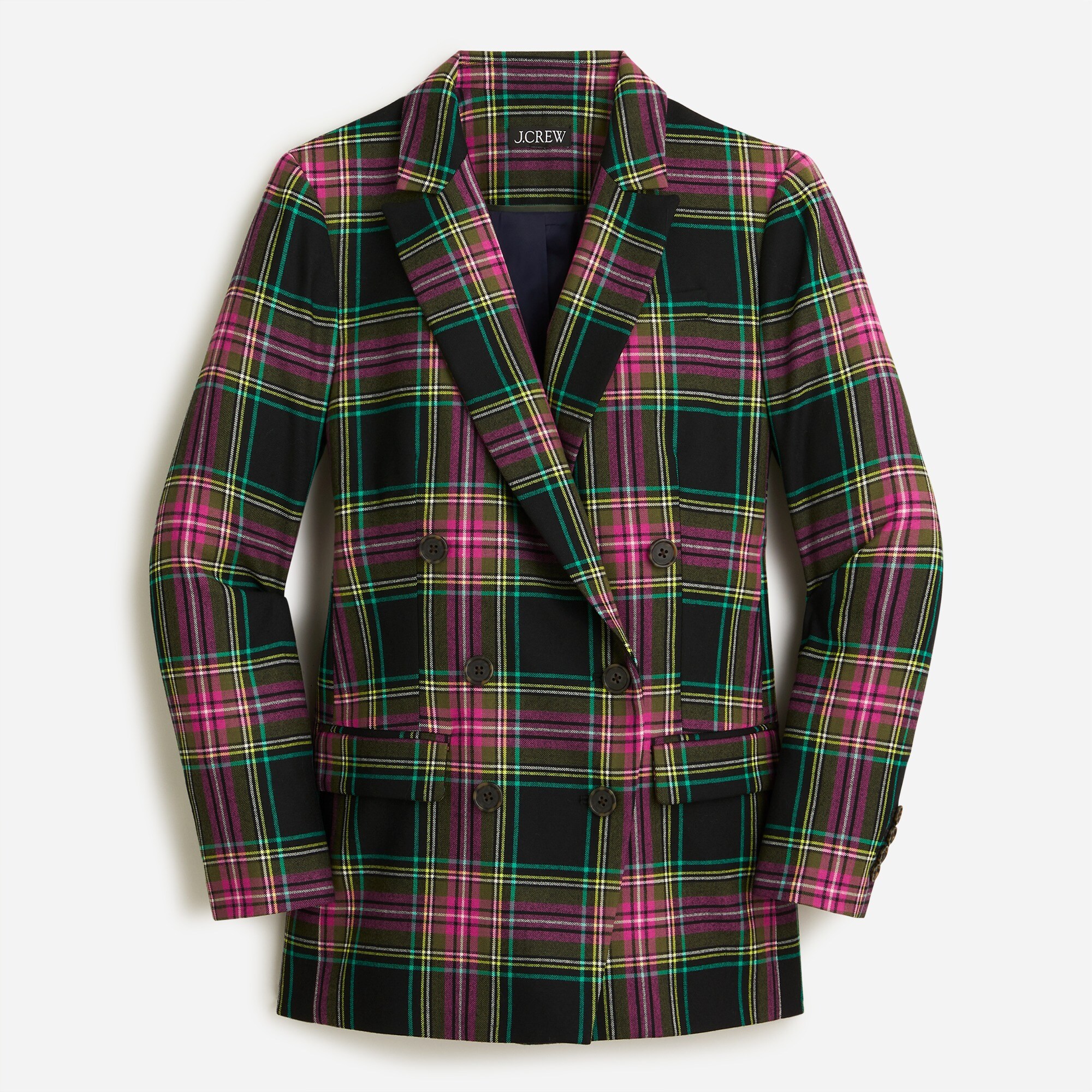 Double-breasted lady blazer in pink Stewart tartan