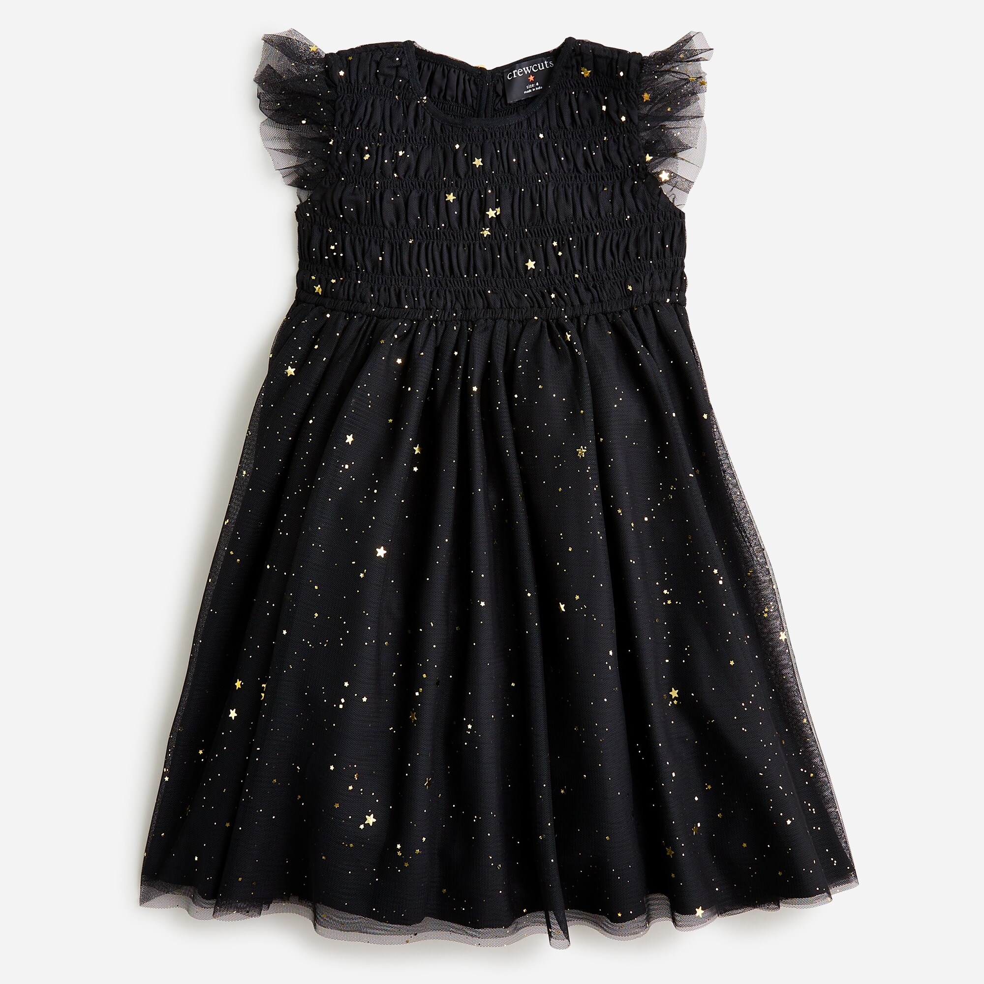 Star flutter-sleeve dress with metallic foil