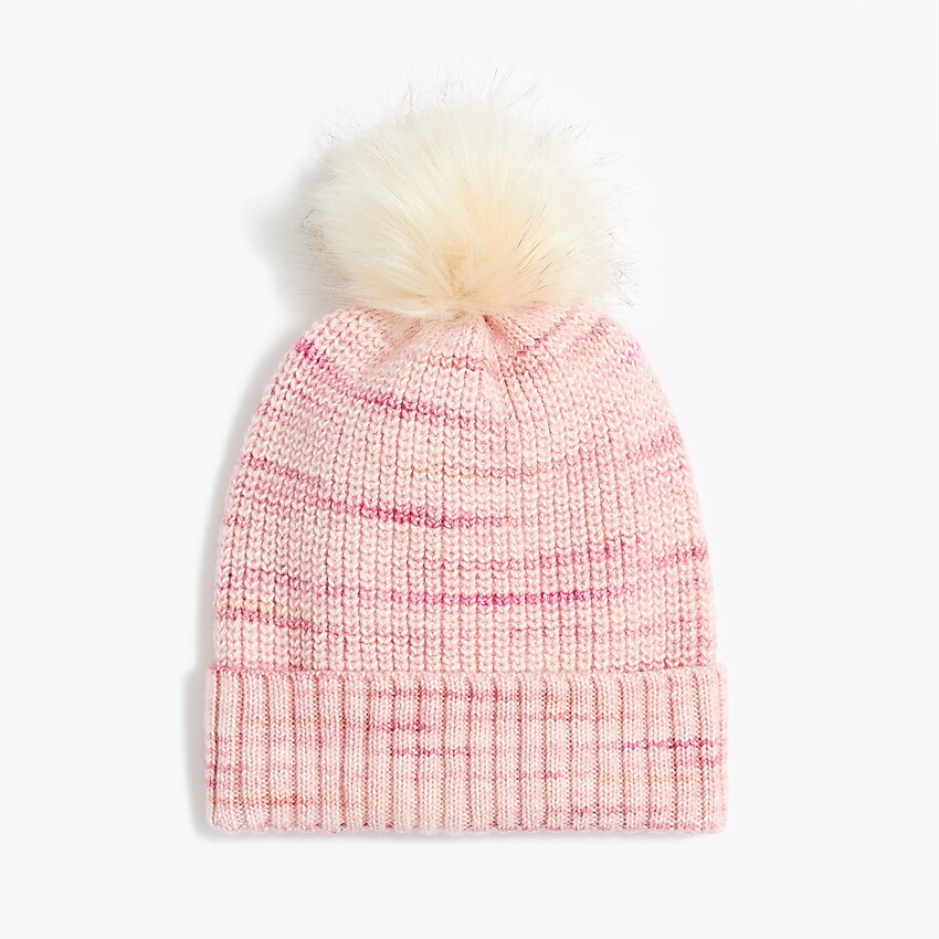 factory: space-dyed pom-pom beanie hat for women, right side, view zoomed