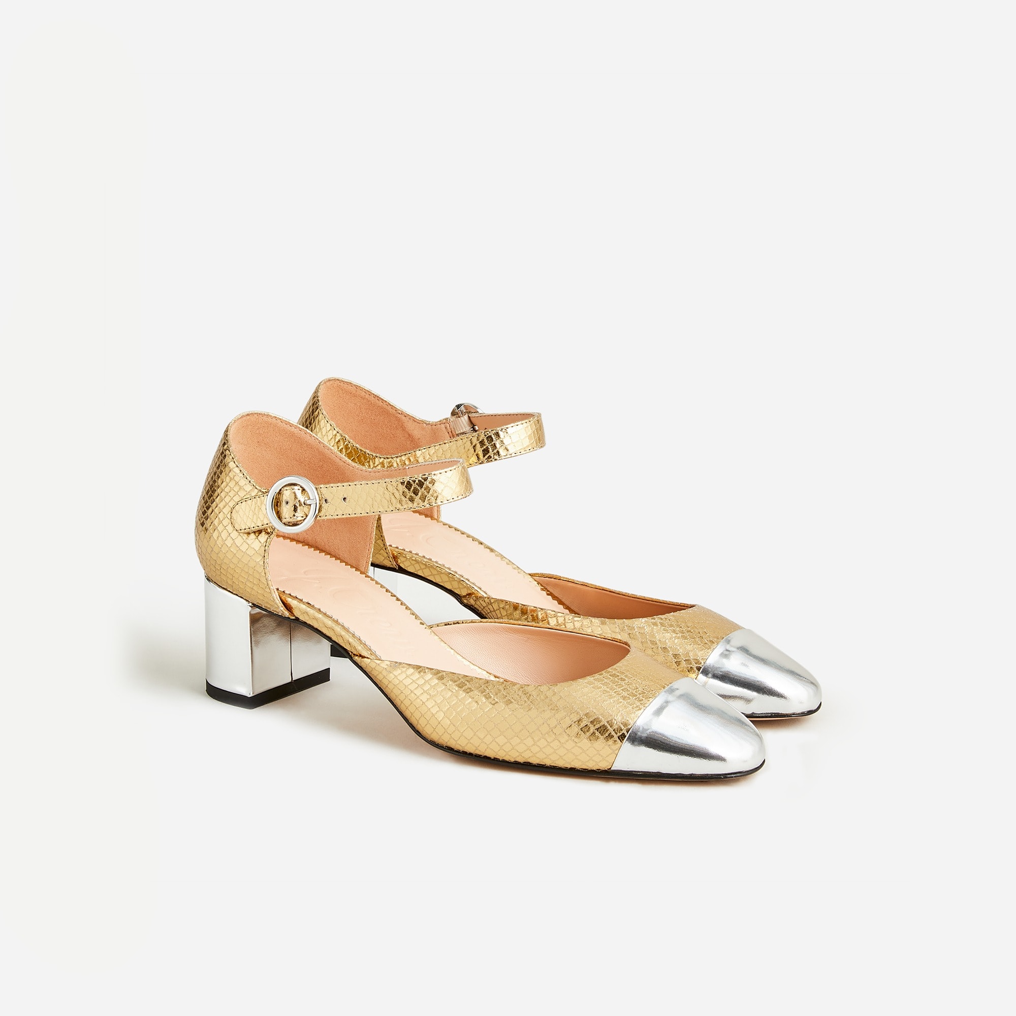  Millie ankle-strap heels in snake-embossed Italian leather