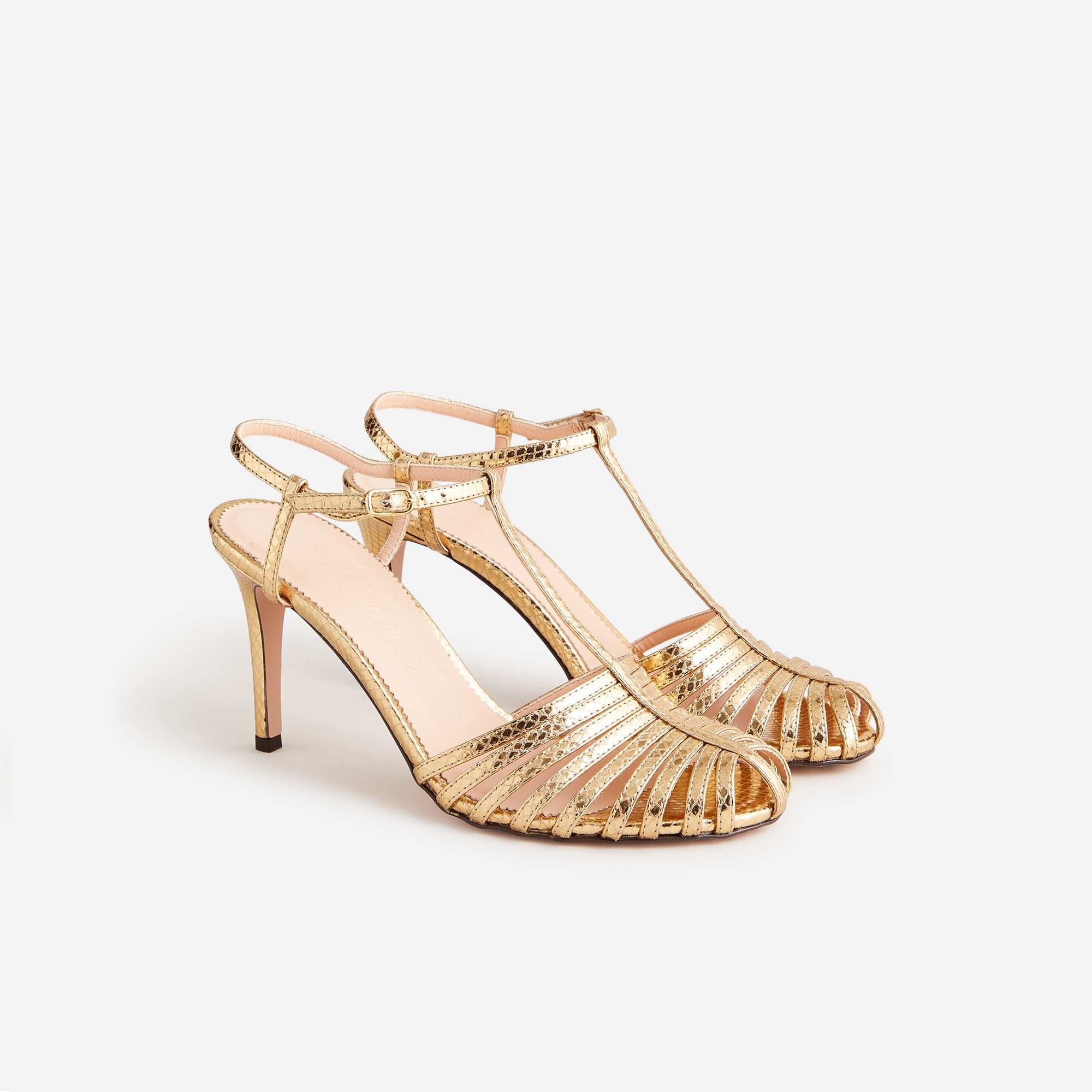  Collection Rylie caged-toe heels in snake-embossed Italian leather