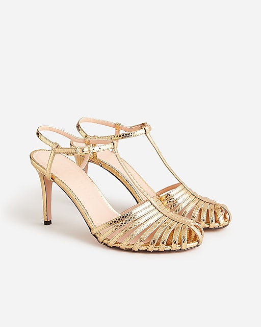  Collection Rylie caged-toe heels in snake-embossed Italian leather