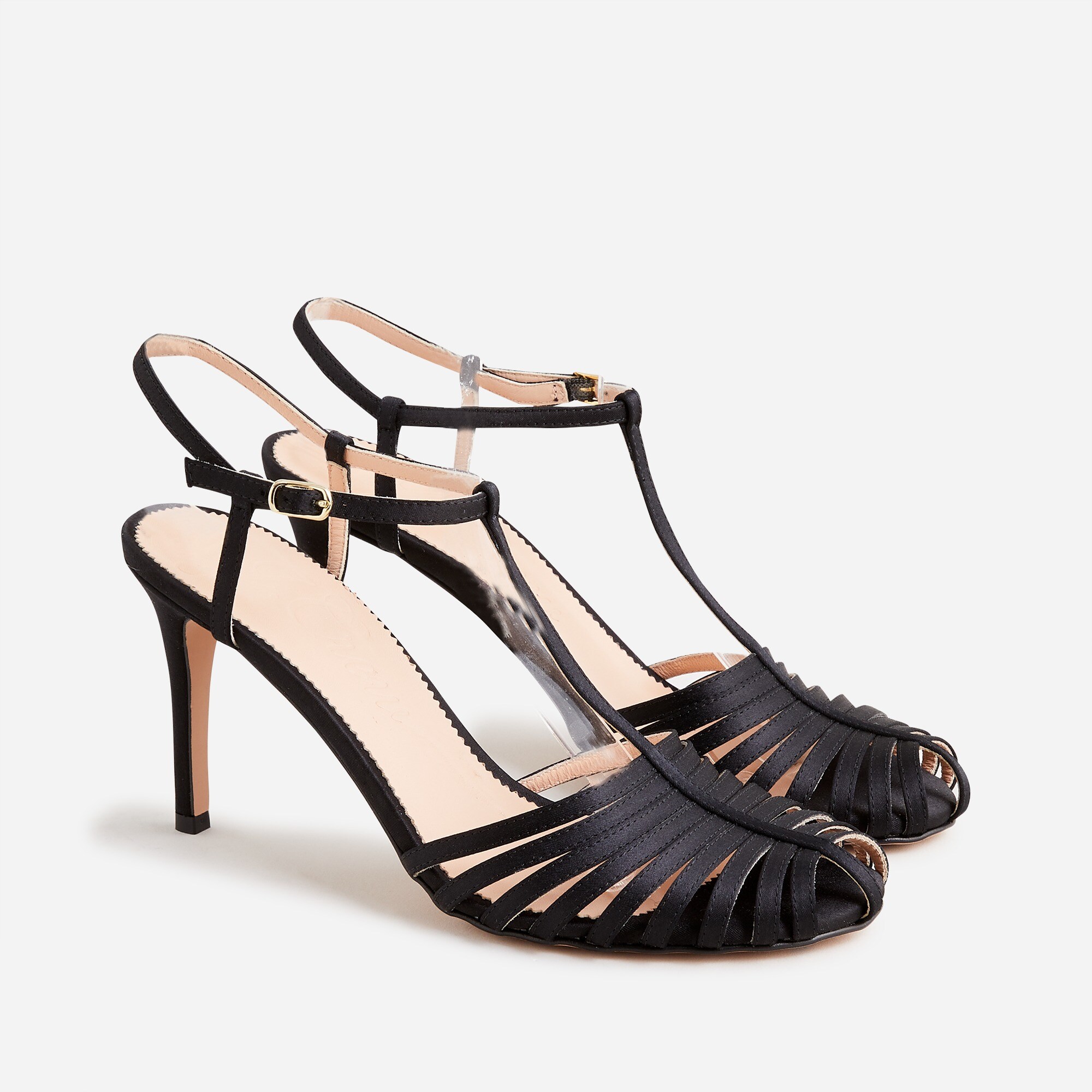 Rylie caged-toe heels in satin