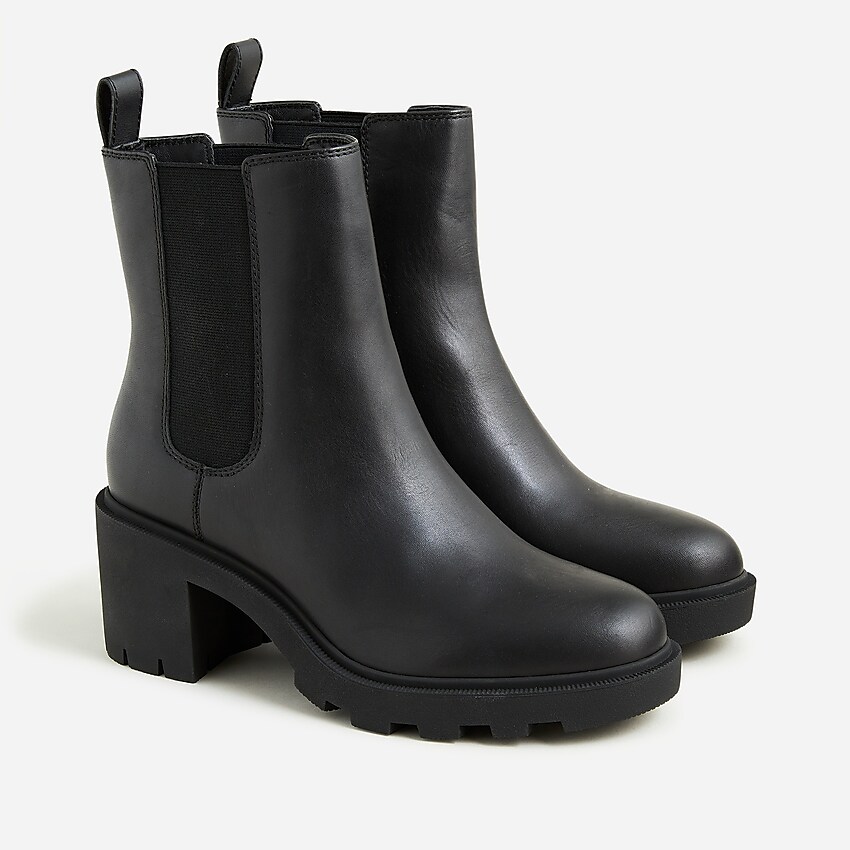 j.crew: lug-sole heeled chelsea boots in leather for women, right side, view zoomed