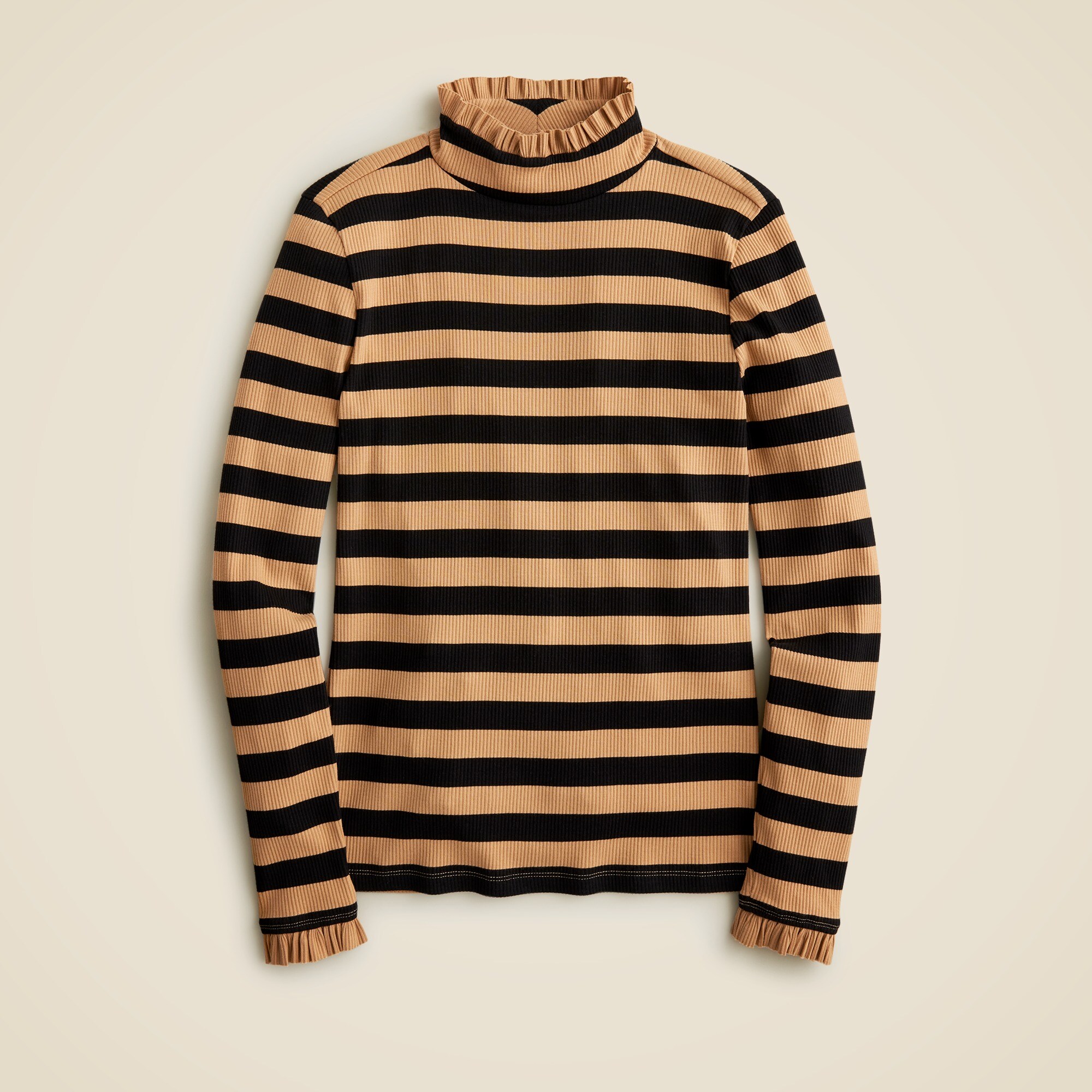 Vintage Rib Ruffle Mockneck Tee In Stripe For Women | J.Crew