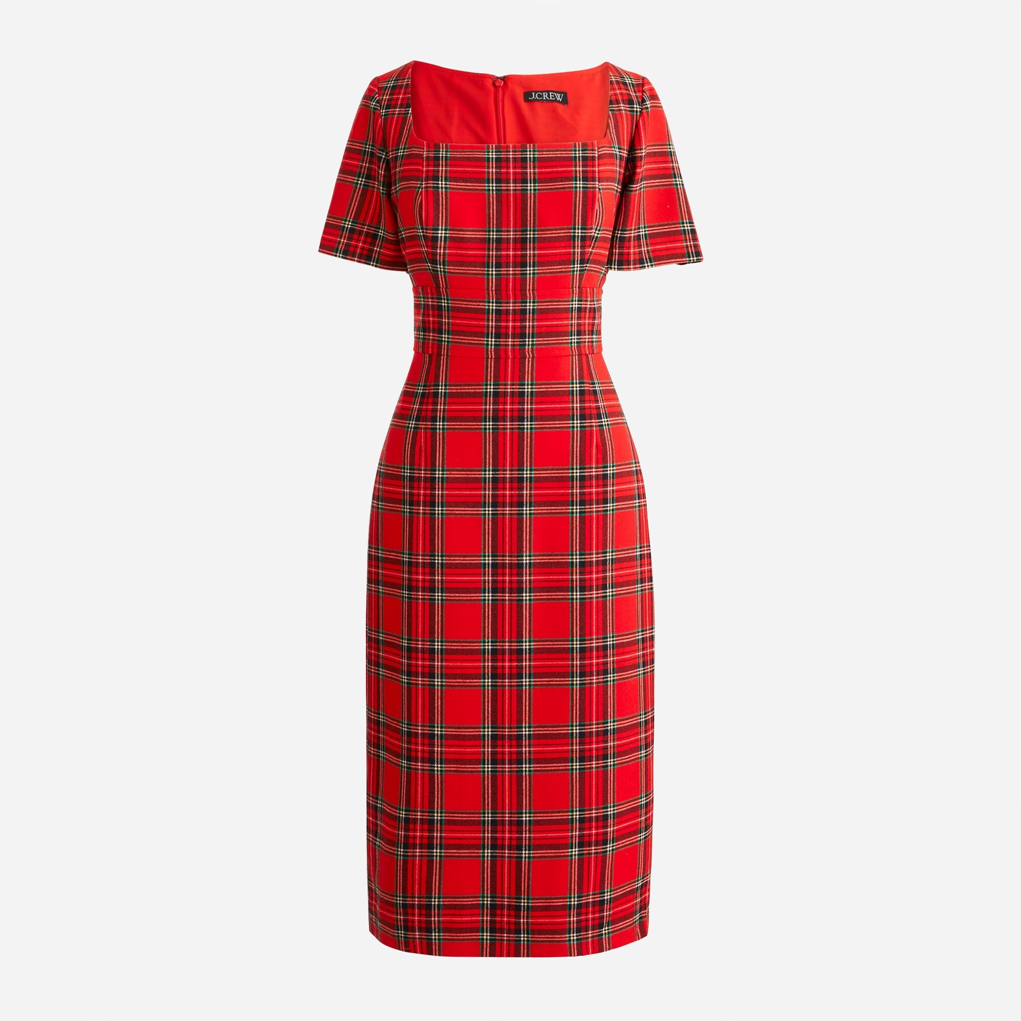 Squareneck sheath dress in tartan wool