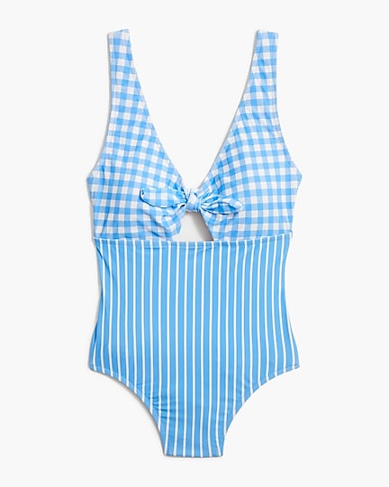  Printed cutout one-piece swimsuit with bow