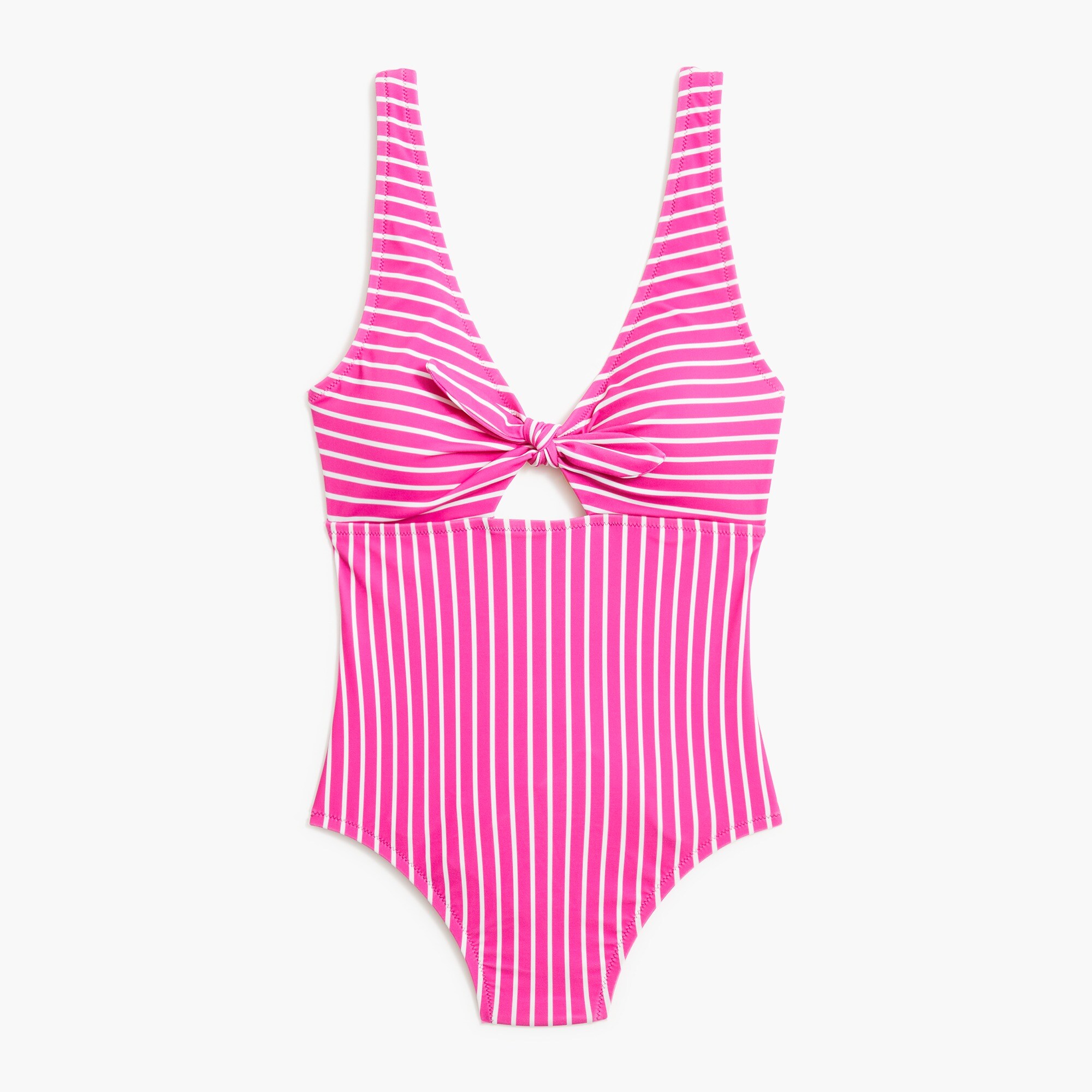 Striped cutout one-piece swimsuit with bow