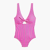 Striped cutout one-piece swimsuit with bow
