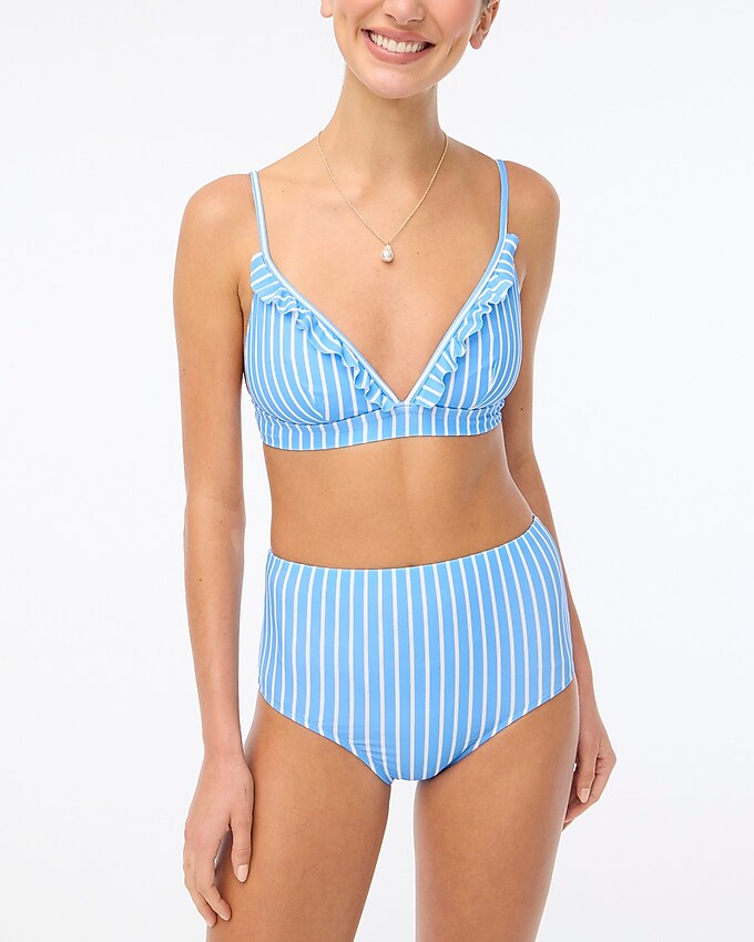 factory: striped high-waisted bikini bottom for women, right side, view zoomed